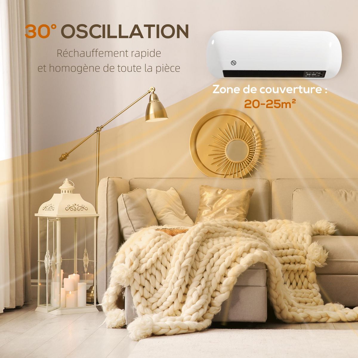 HOMCOM Chauffage soufflant mural 2000W chauffage céramique PTC radiateur réglable timer oscillant télécommande blanc