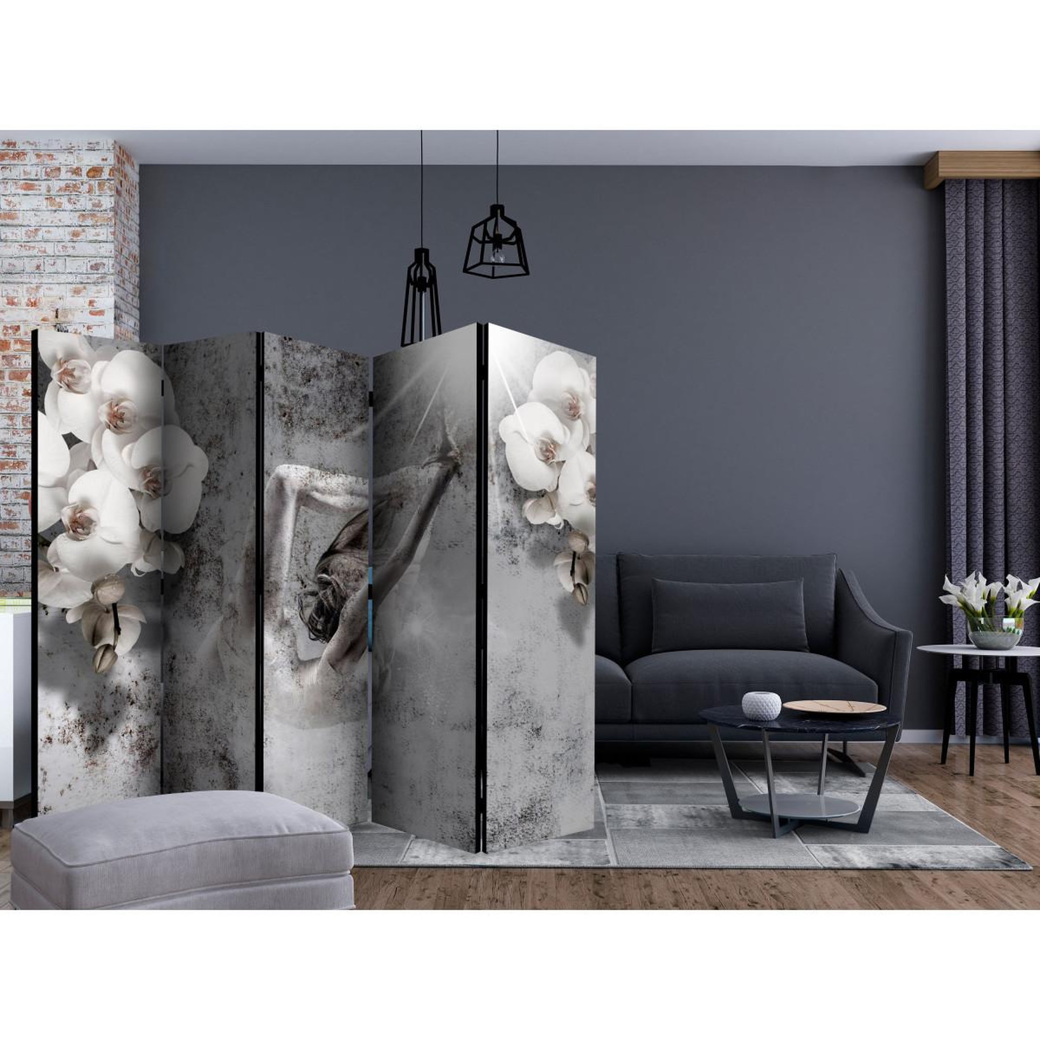 Voir la diapositive 2 : Paris Prix Paravent 5 volets  arrangement with orchid  172x225cm