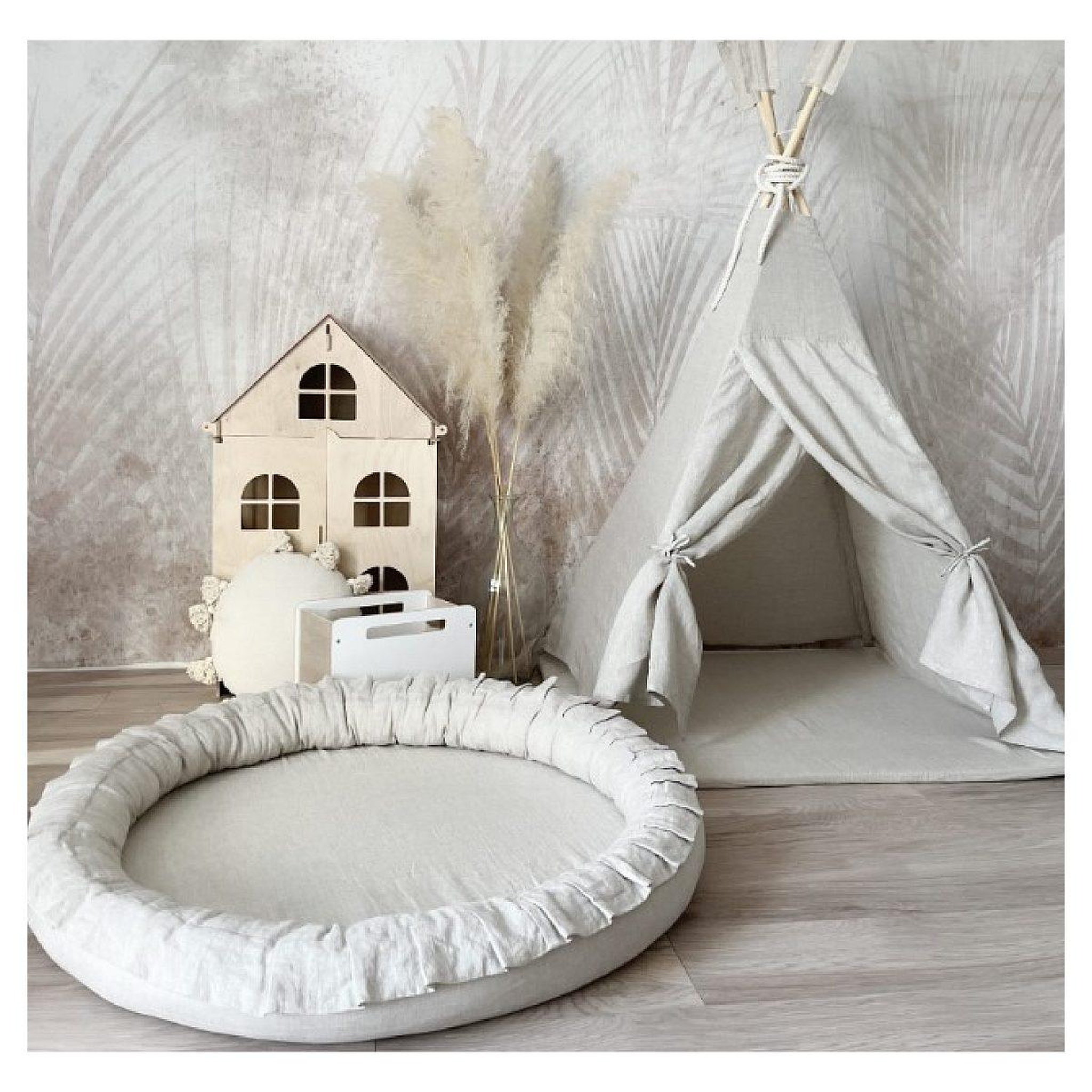 Voir la diapositive 2 : MONIO FOR KIDS Tapis nid en lin clair naturel