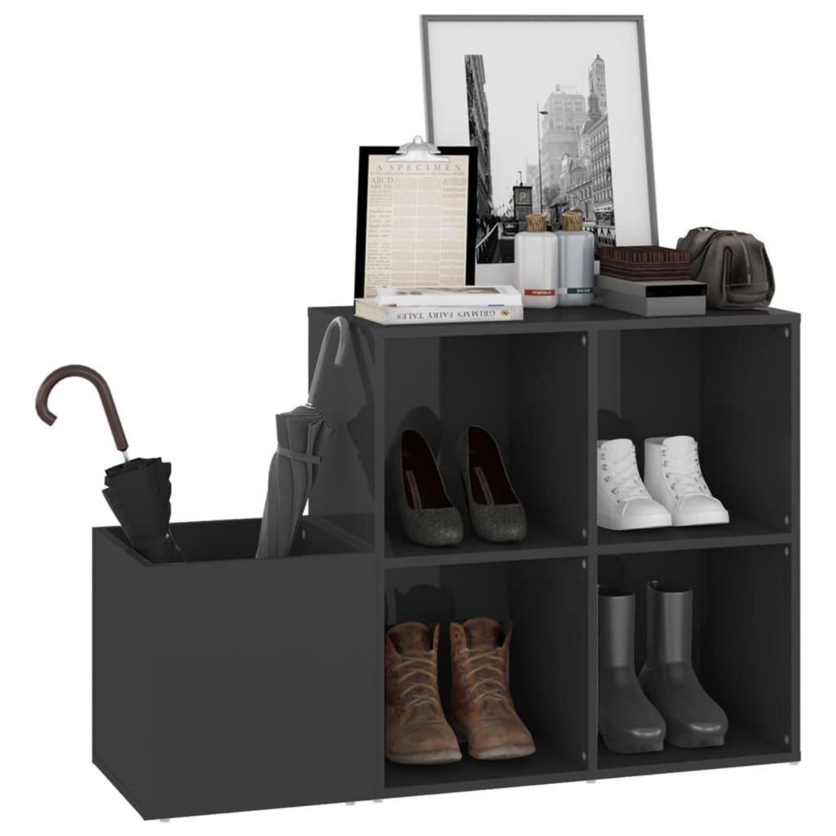 VIDAXL Armoire a chaussures d'entree gris brillant bois ingenierie