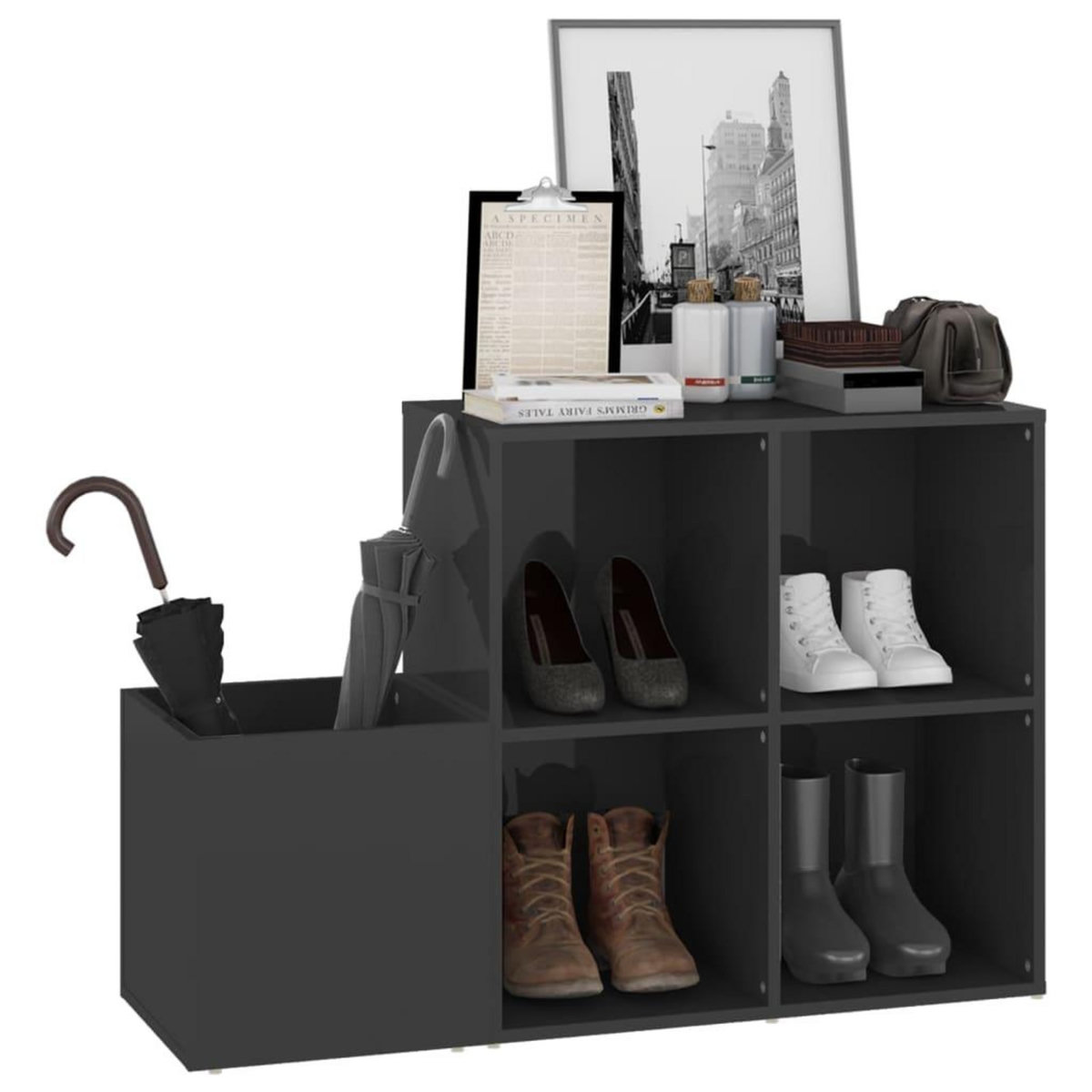 VIDAXL Armoire a chaussures d'entree gris brillant bois ingenierie