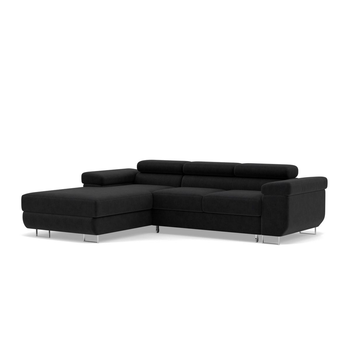 BEST MOBILIER Pablo - canapé d'angle gauche - 6 places - convertible avec coffre et têtières réglables - en velours côtelé