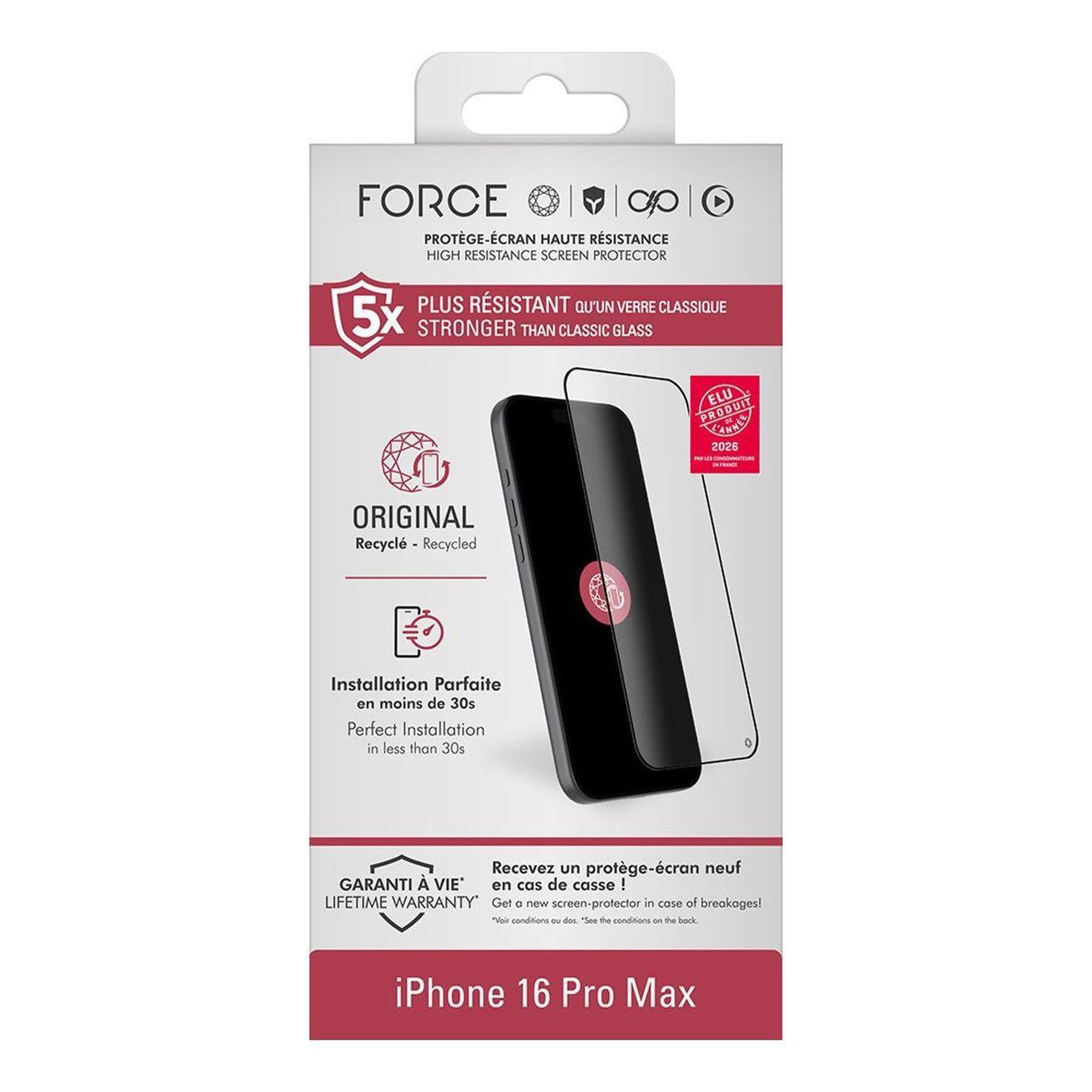 Voir la diapositive 5 : FORCE GLASS Protège écran iphone 16 pro max
