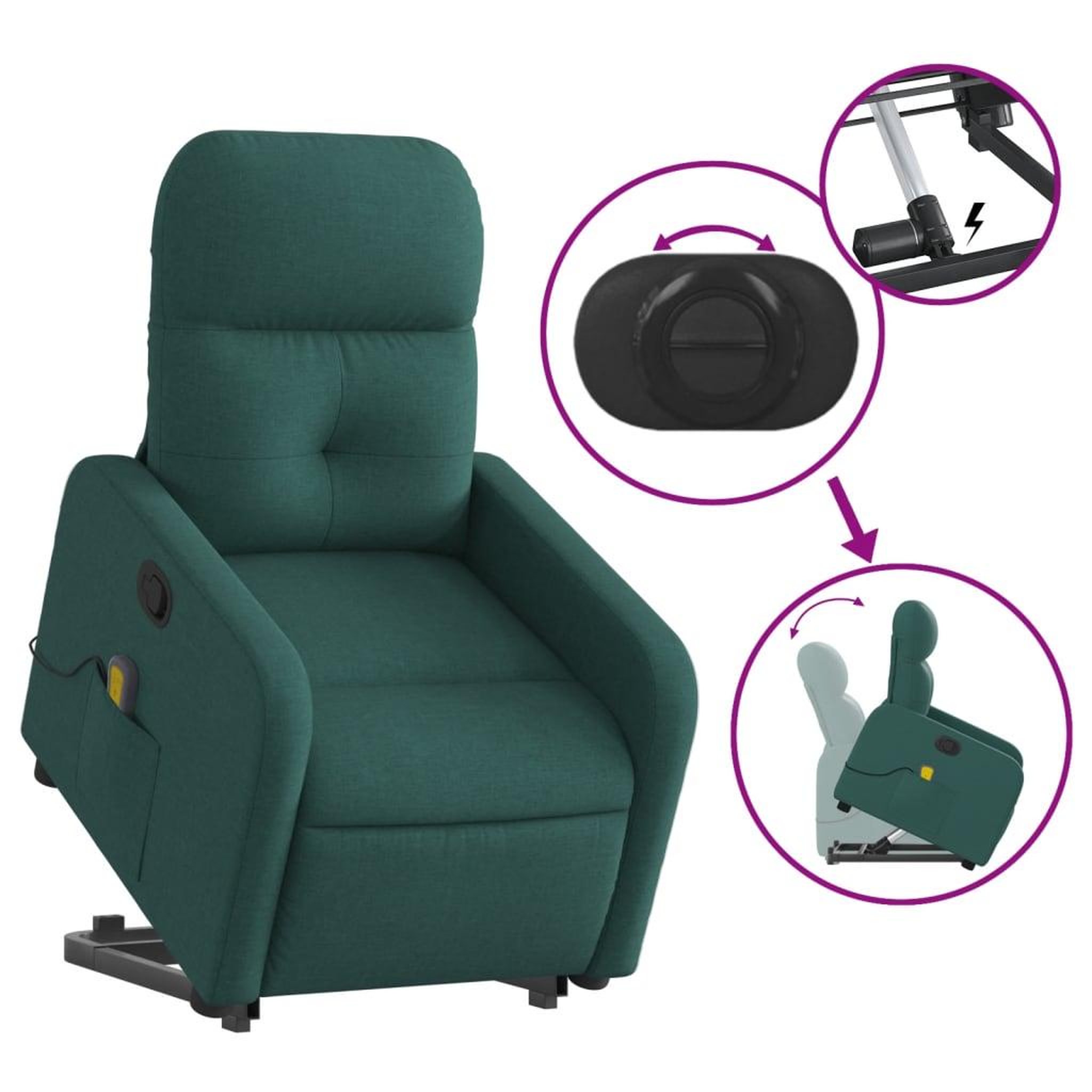 Voir la diapositive 5 : VIDAXL Fauteuil inclinable de massage Vert fonce Tissu