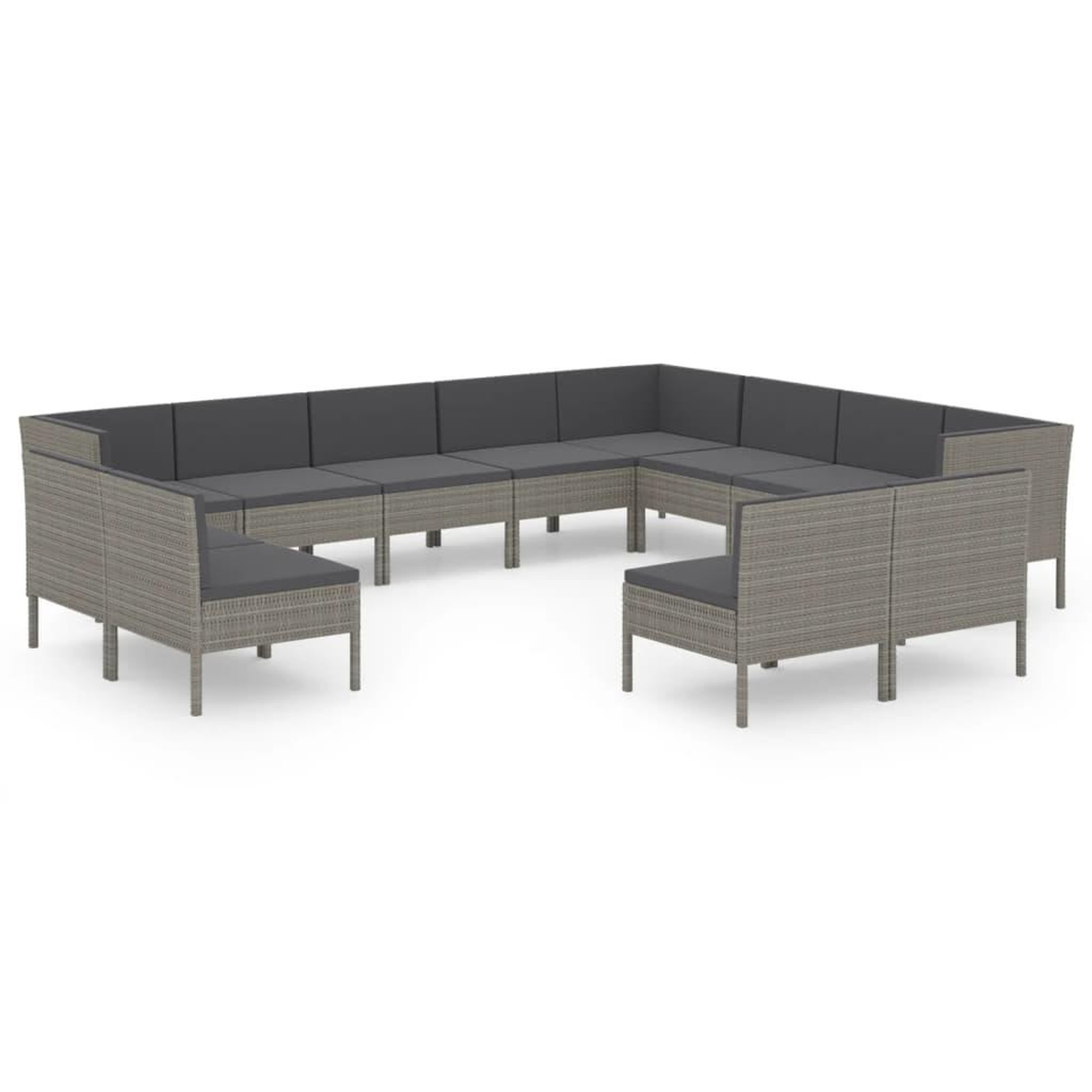 Voir la diapositive 2 : VIDAXL Salon de jardin 12 pcs avec coussins Resine tressee Gris