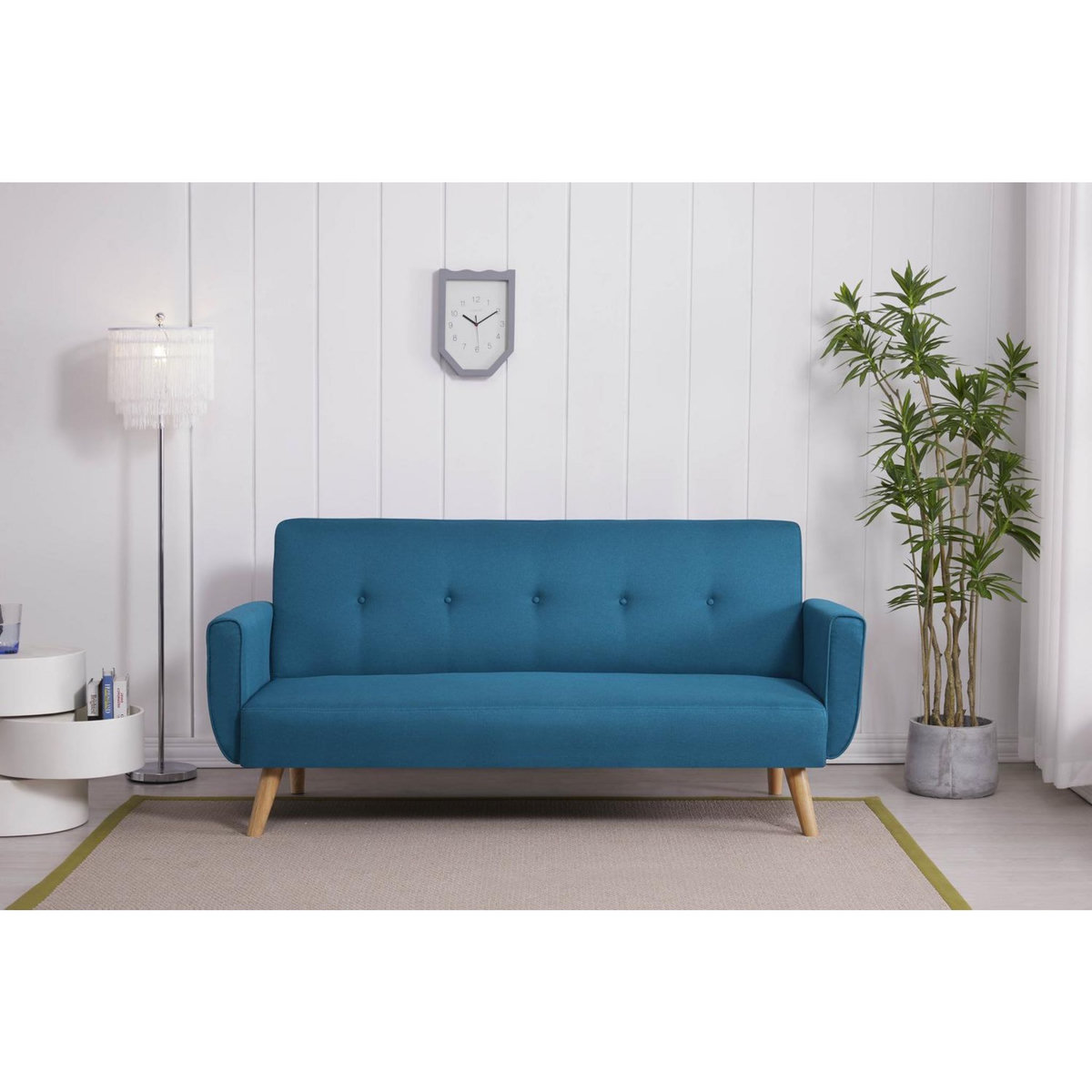 CONCEPT USINE Canapé scandinave convertible 3 places en tissu bleu canard BERLIN