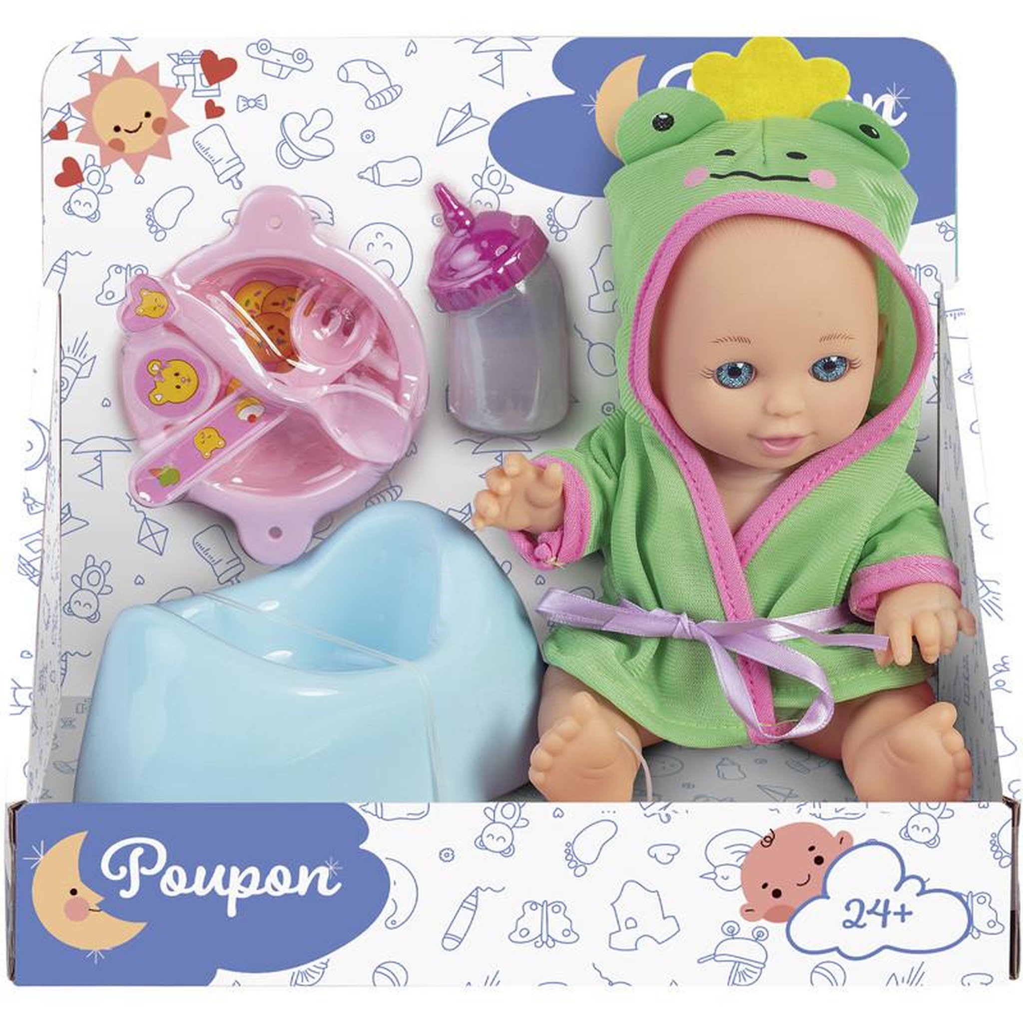 Voir la diapositive 2 : POUPON 24CM + ACC BAIN ASSORTIMENT KQ237850 849