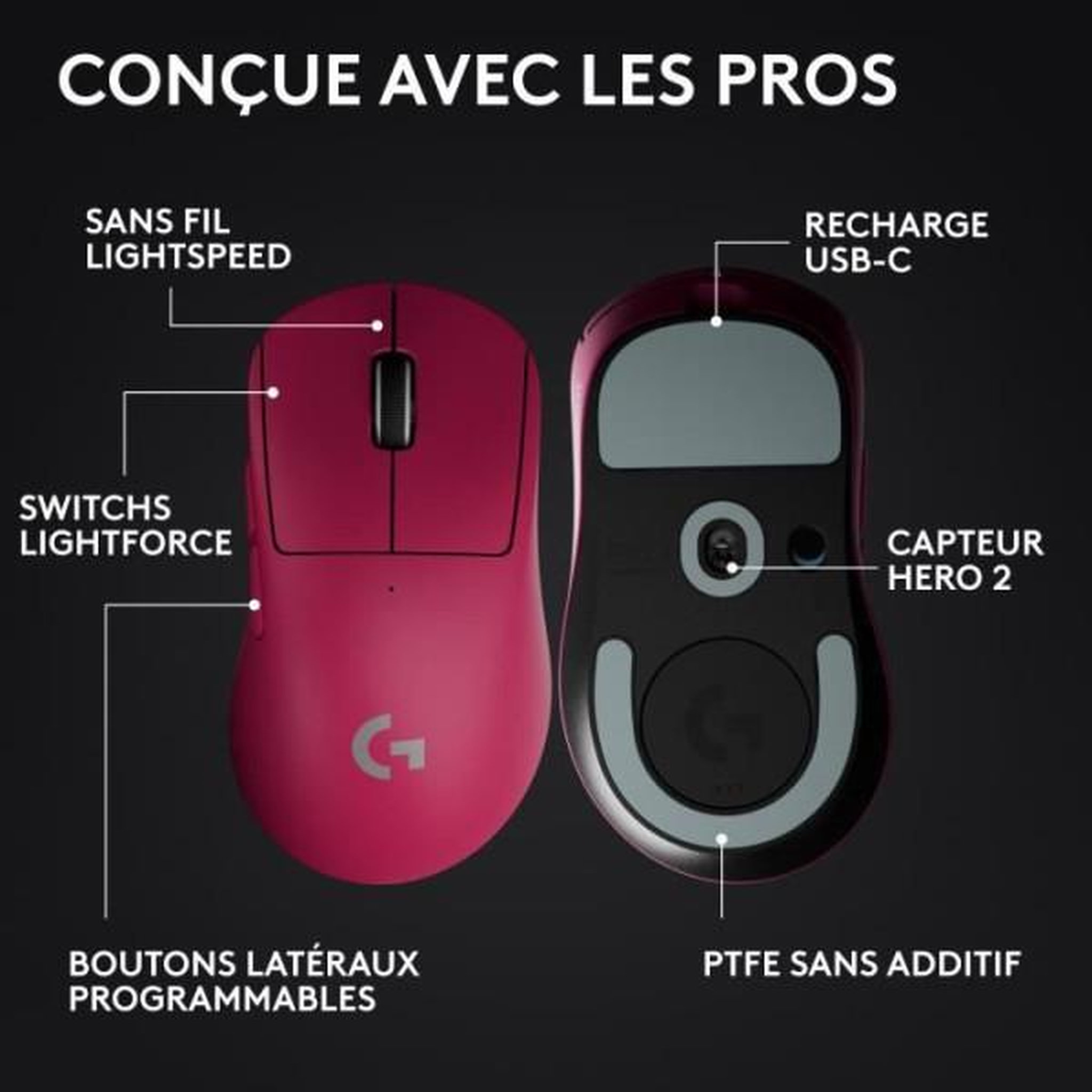 Voir la diapositive 6 : Logitech Souris gamer sans fil pro x superlight 2 dex lightspeed rose