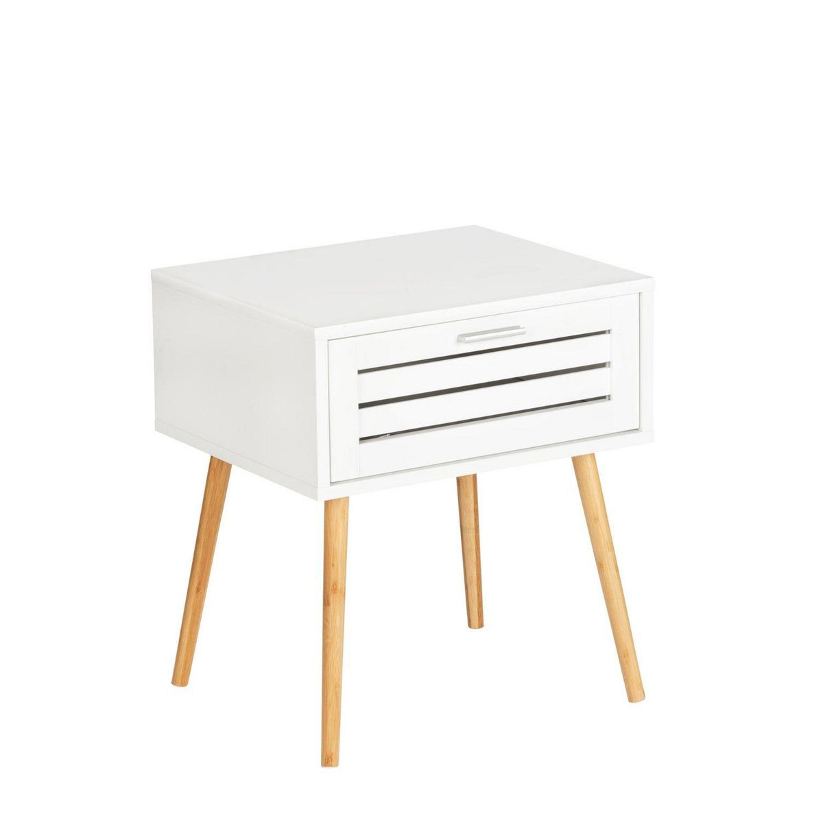 Wenko Table de chevet Finja avec 1 tiroir en Bambou et MDF - Blanc et bois