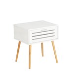Wenko Table de chevet Finja avec 1 tiroir en Bambou et MDF - Blanc et bois