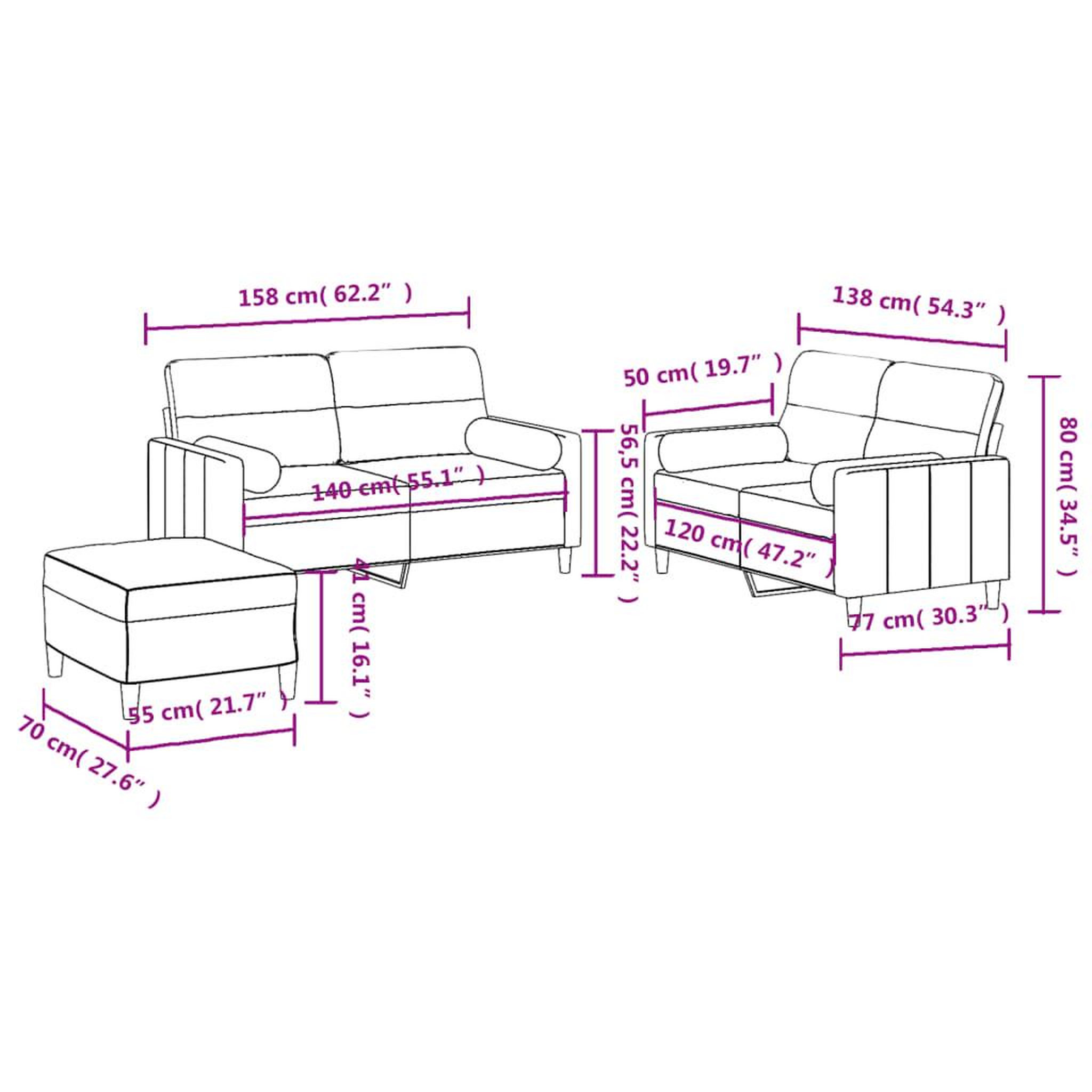 Voir la diapositive 6 : VIDAXL Ensemble de canapes 3 pcs avec coussins marron tissu