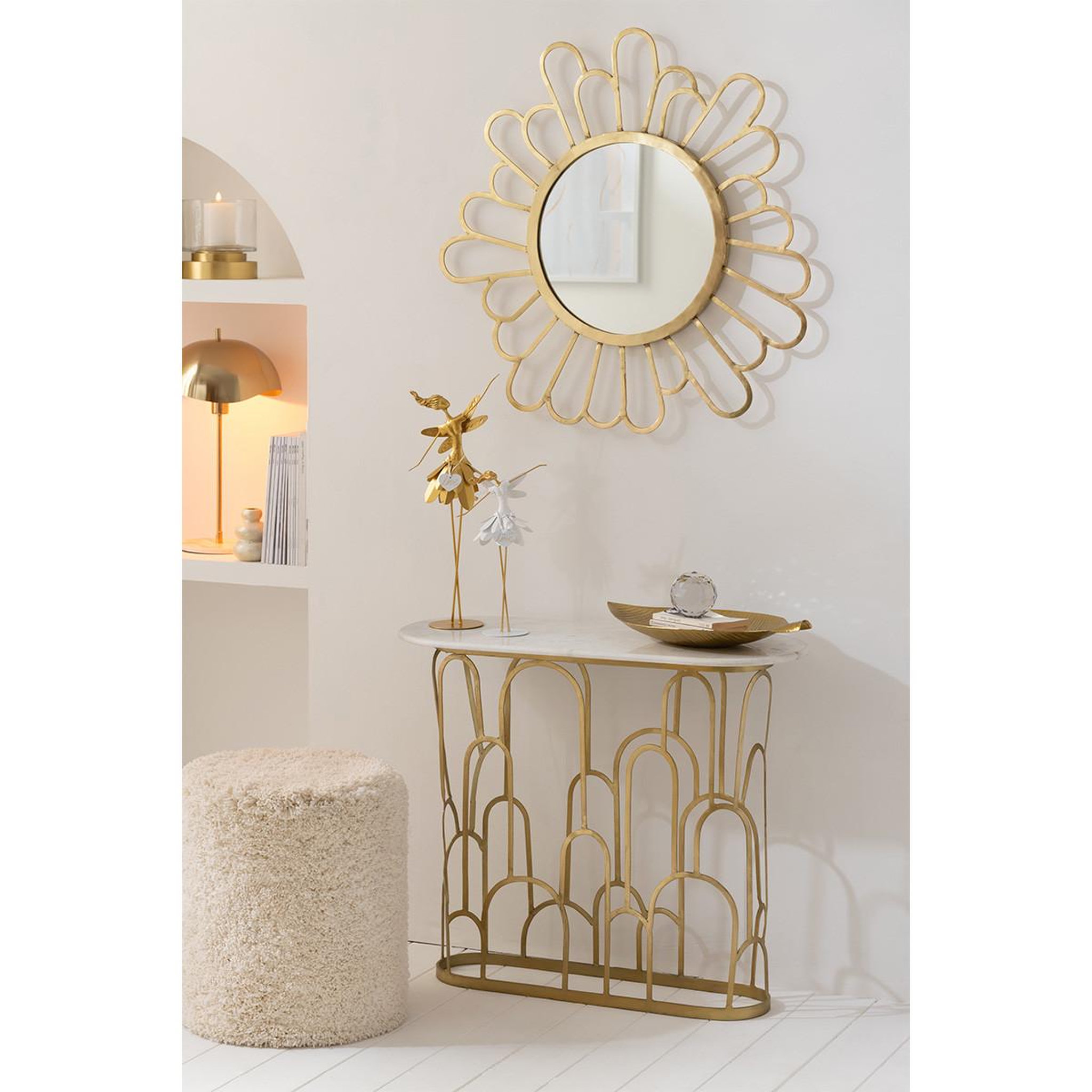 Voir la diapositive 5 : J-LINE Miroir mural fleur en métal  moza  90cm or
