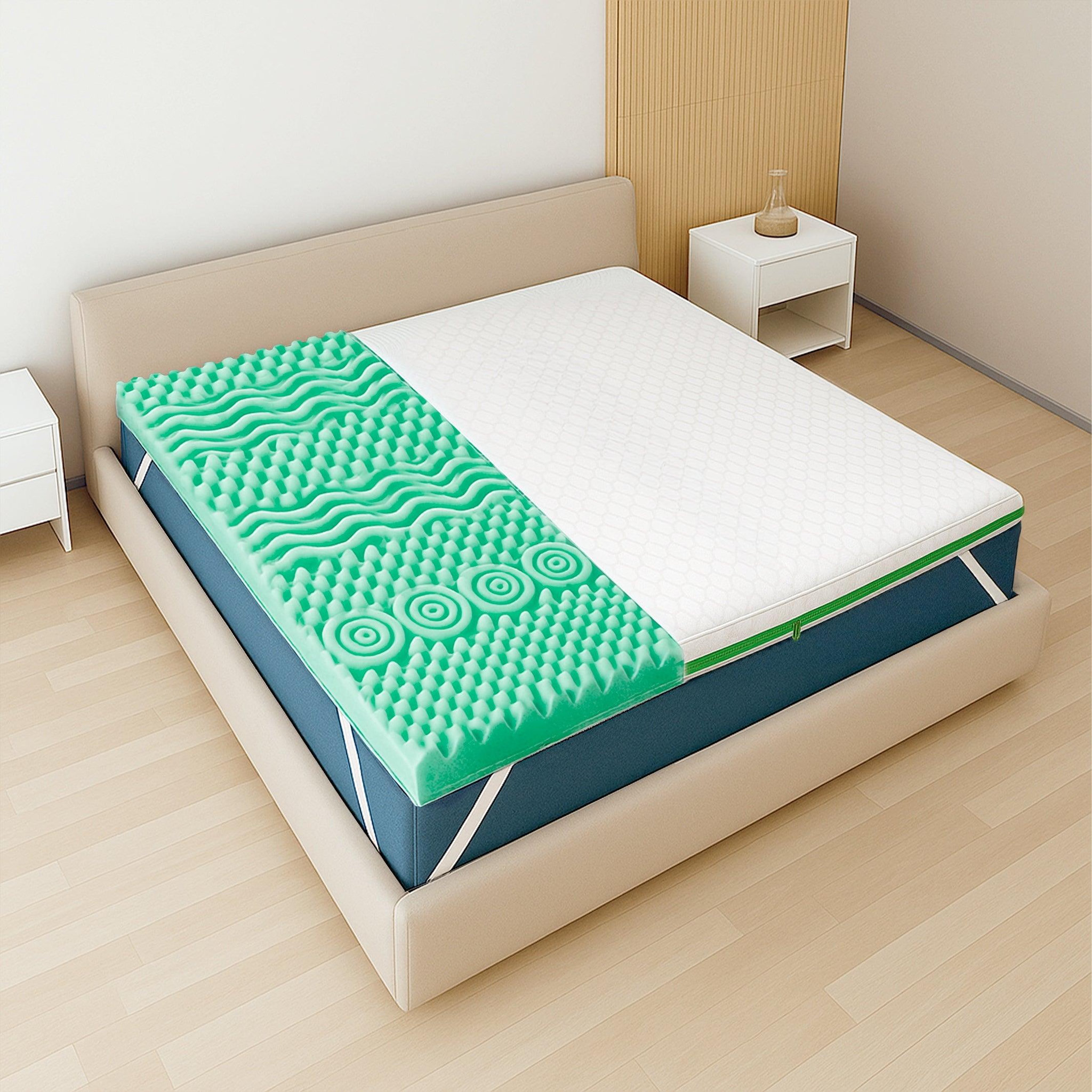 Voir la diapositive 1 : THE WHITE STONE Surmatelas 80x190 en Mémoire de Forme 9 Zones Différenciées | Hauteur 5 cm | Tissu Hypoallergénique Pure Déhoussable | Surmatelas Orthopédique | Fabriqué en Italie