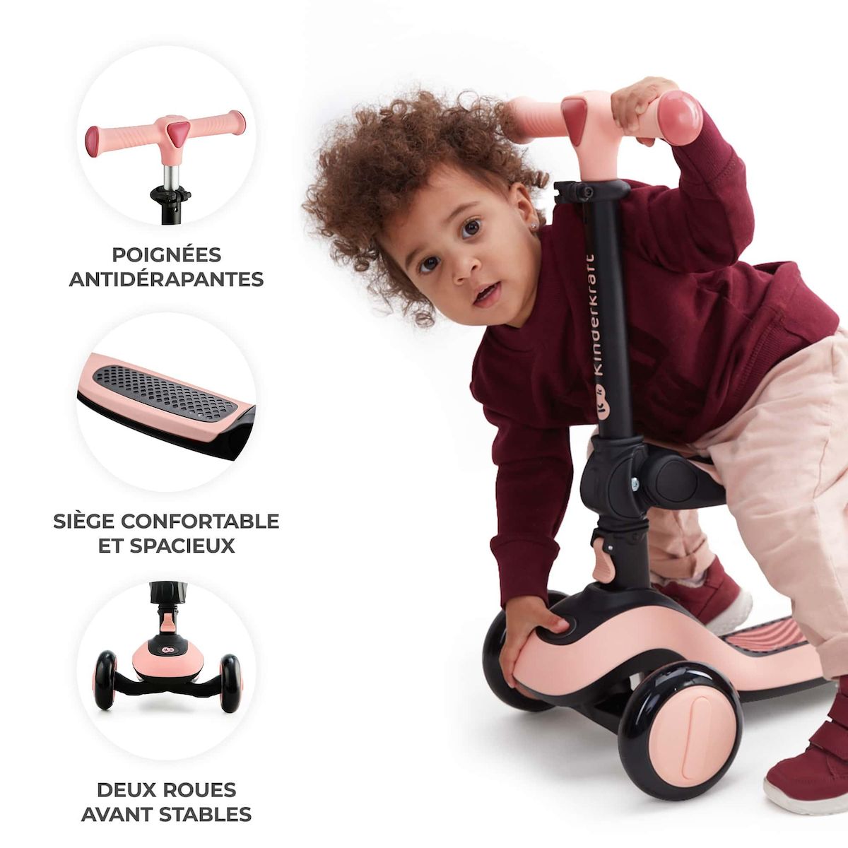 KINDERKRAFT Trottinette enfant pliante avec siege et roues lumineuses