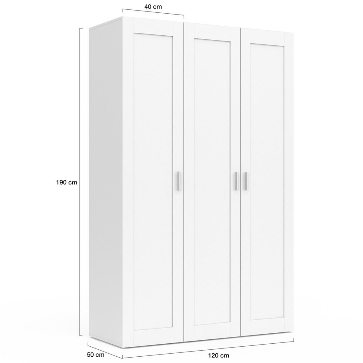 ID MARKET Armoire 3 portes VITO blanc penderie 120 cm avec étagères