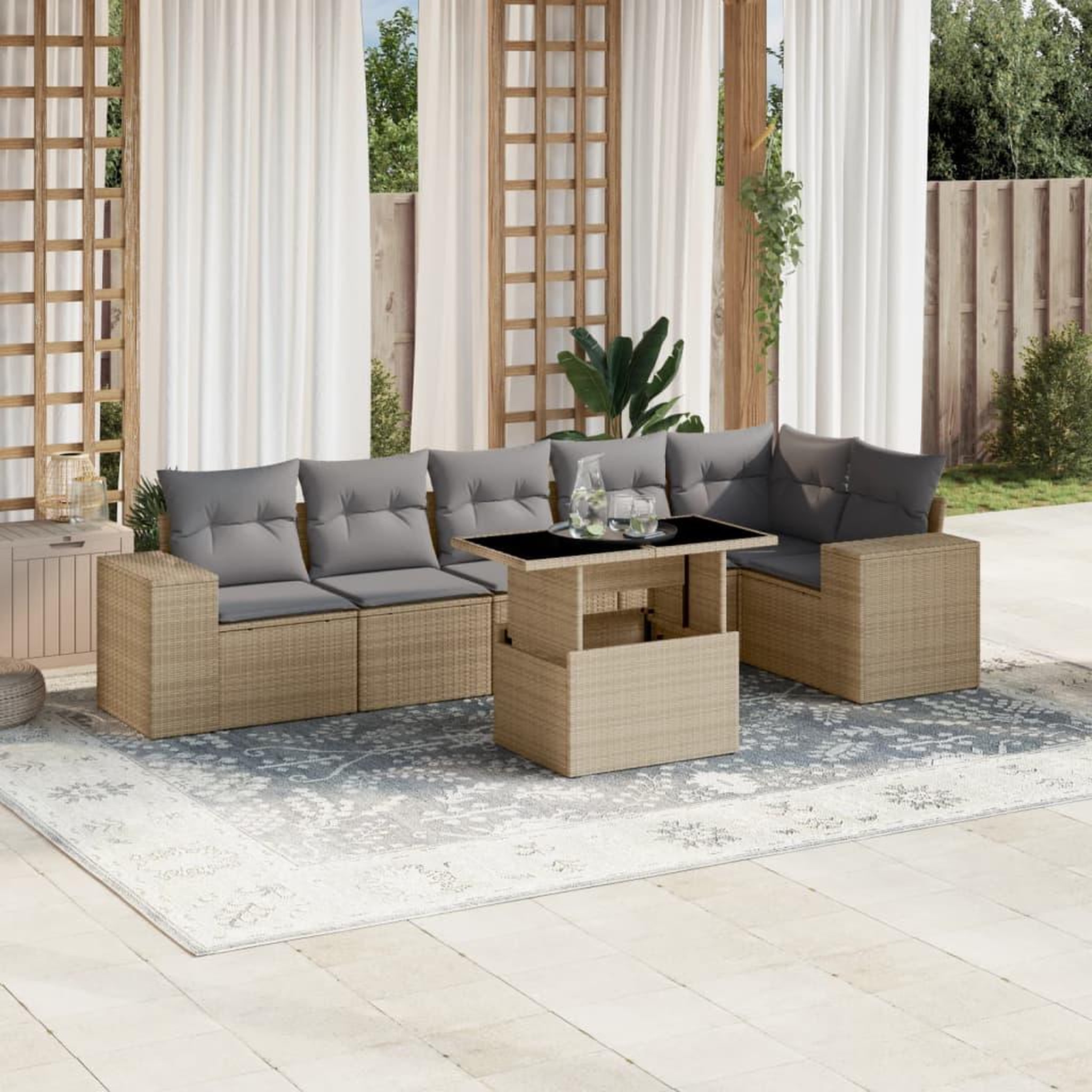 VIDAXL Salon de jardin avec coussins 7 pcs beige resine tressee