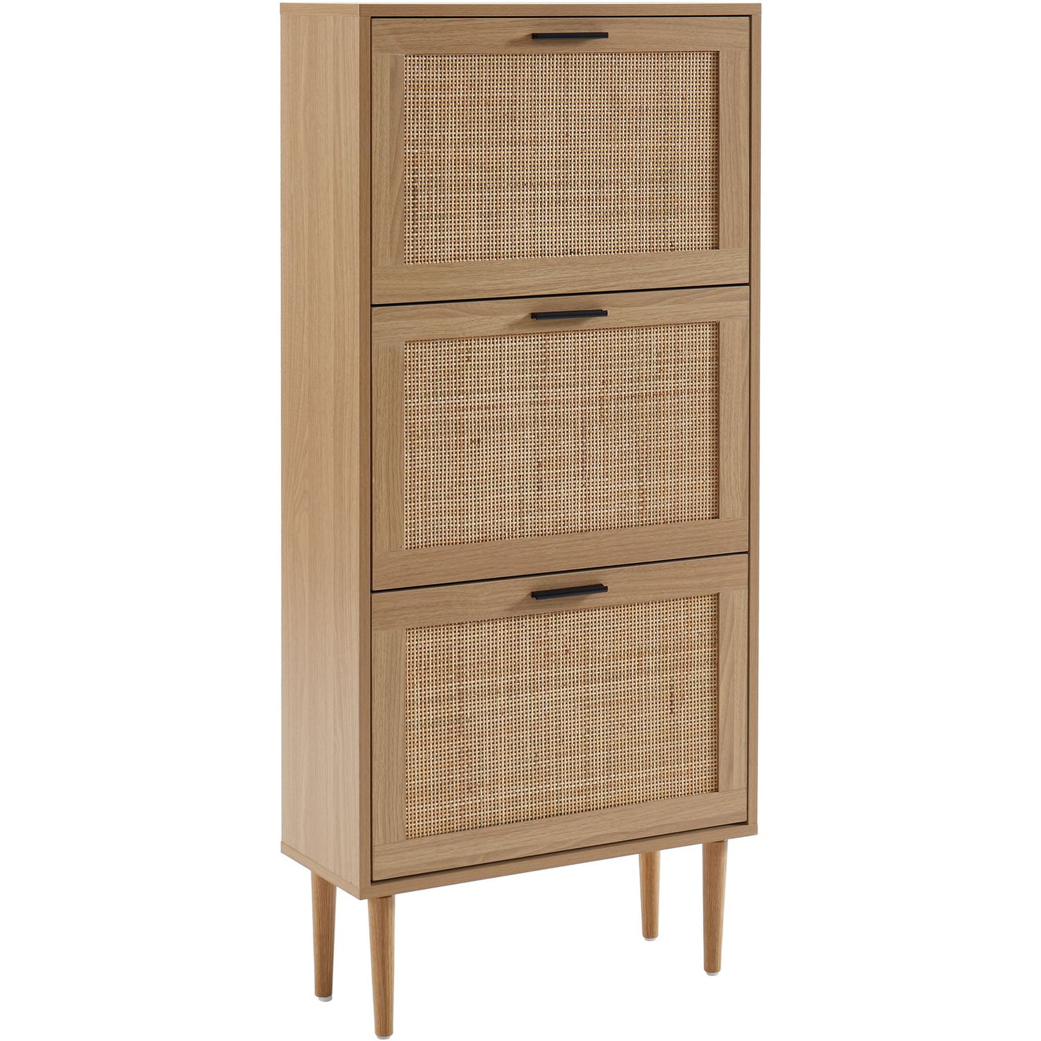 Voir la diapositive 2 : Meuble À Chaussures Cannage Et Décor Bois 3 Portes - L60 cm AMANDINE
