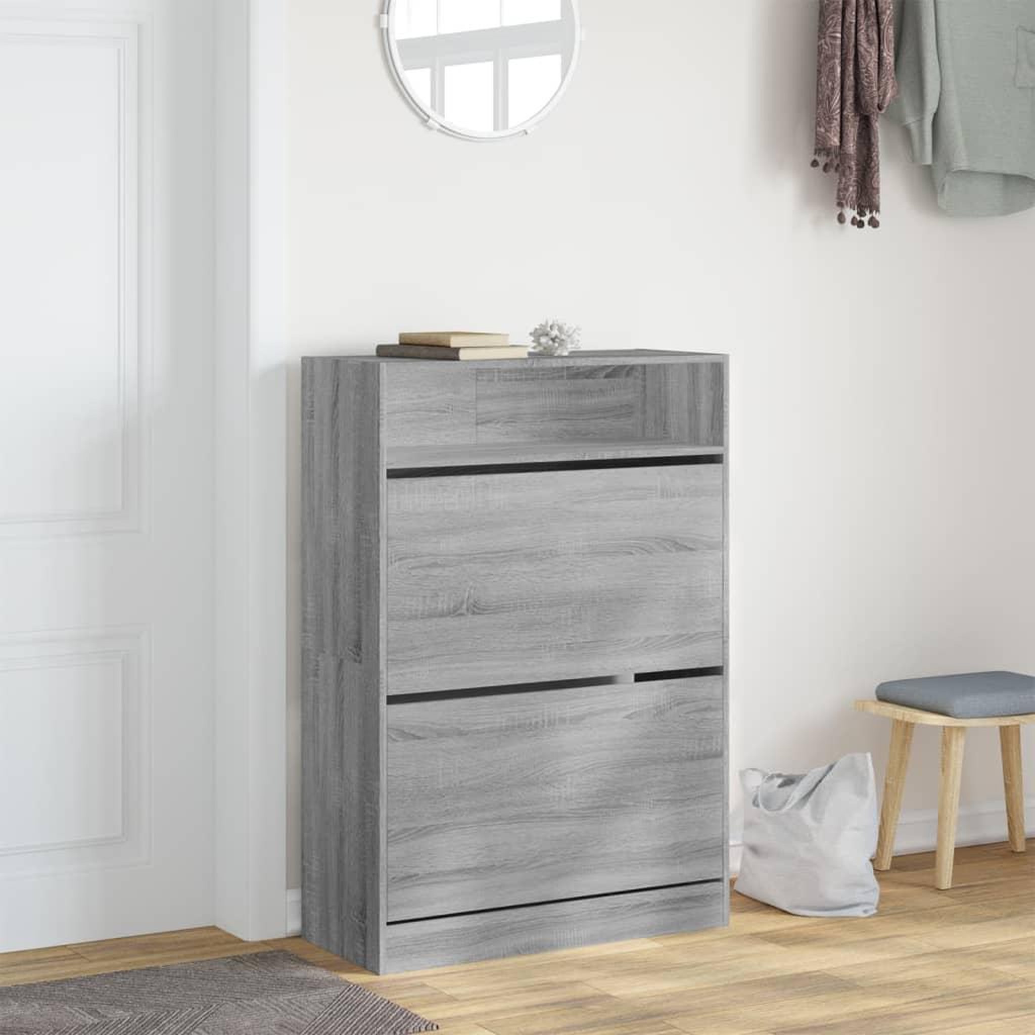 Voir la diapositive 3 : VIDAXL Armoire a chaussures 2 tiroirs rabattables sonoma gris