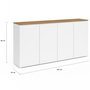 Voir la diapositive 5 : ID MARKET Buffet 160 cm TOBY 4 portes blanc et plateau bois
