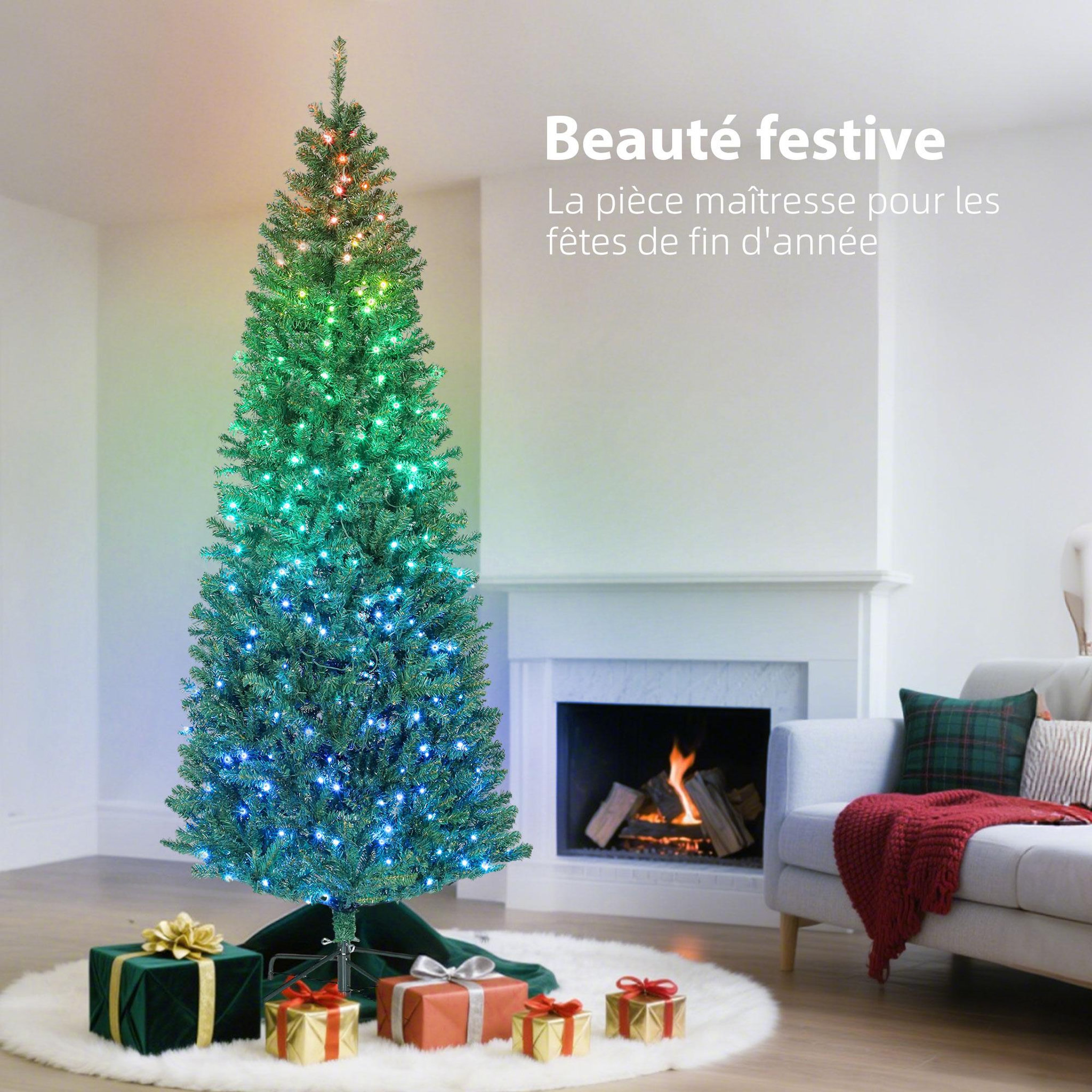 Voir la diapositive 5 : HOMCOM Sapin de Noël artificiel LED H.180 cm 899 branches télécommande 12 modes timer vert