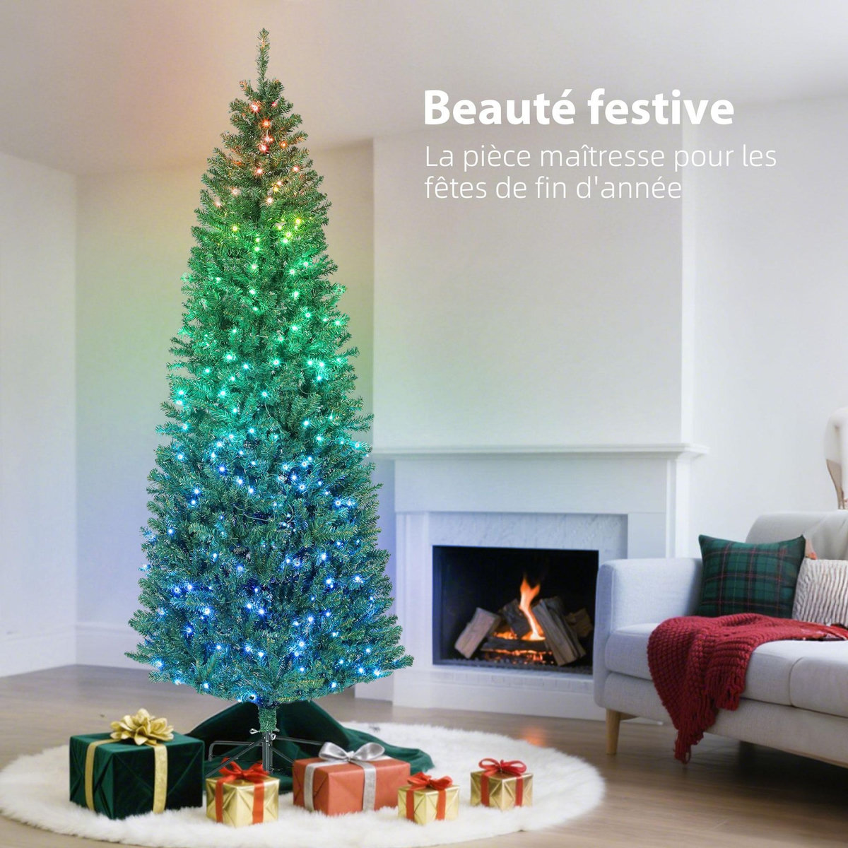 HOMCOM Sapin de Noël artificiel LED H.180 cm 899 branches télécommande 12 modes timer vert