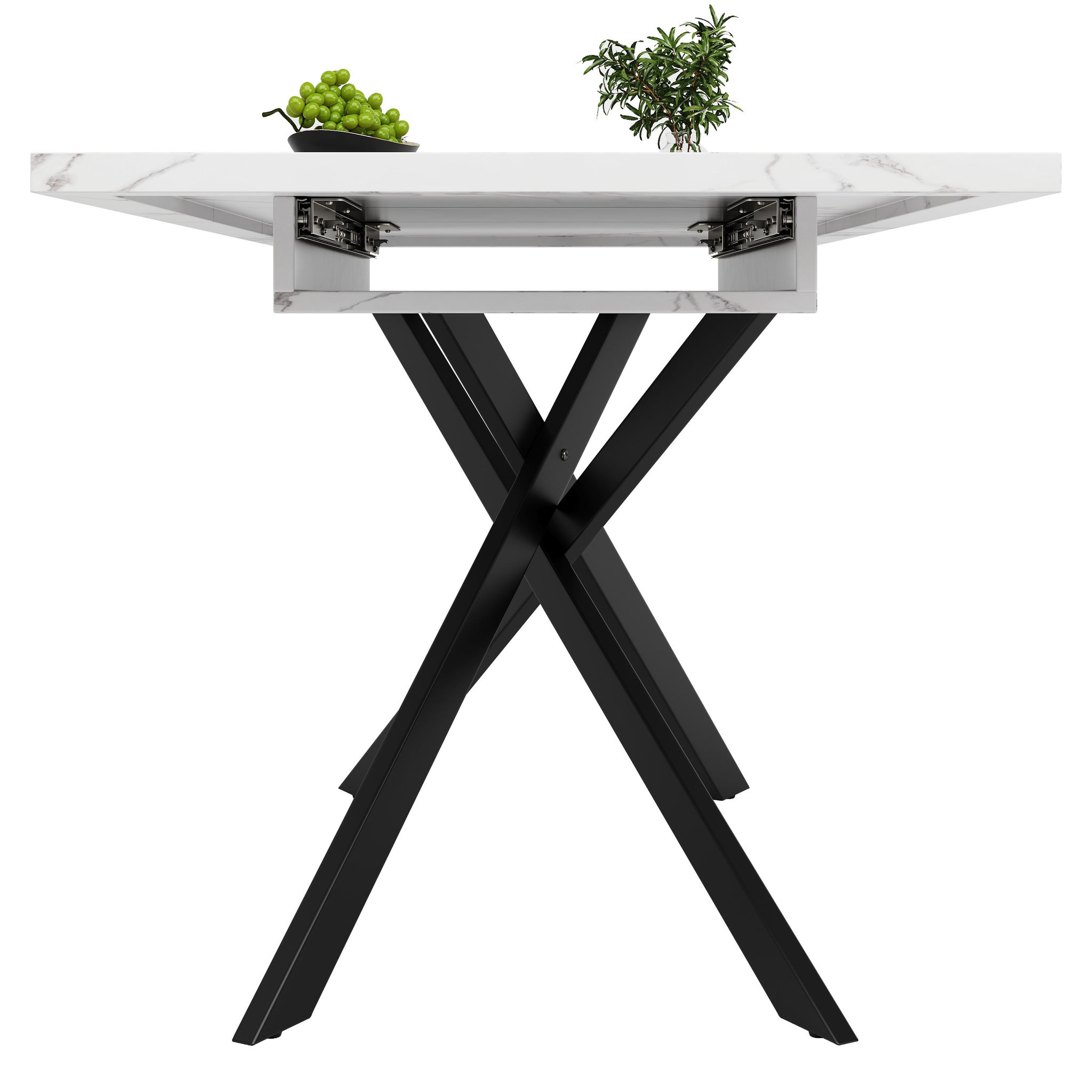 Voir la diapositive 5 : MERAX Table à manger rectangulaire avec allonge blanc+noir - 80x120-160max.cm mdf et métal