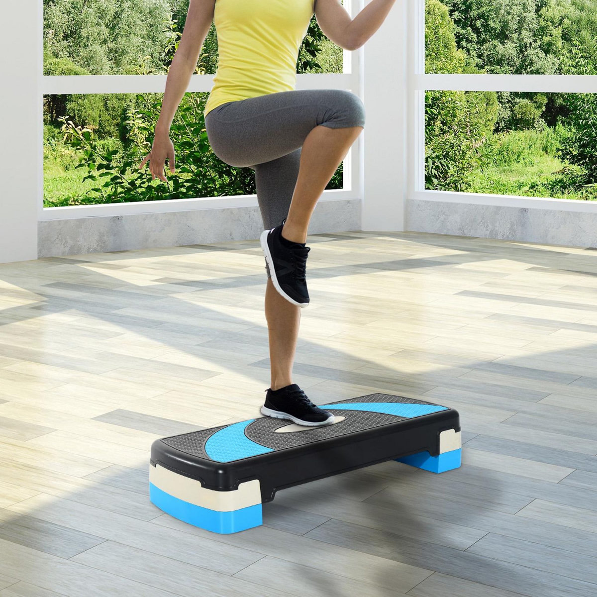 HOMCOM Stepper fitness aerobic hauteur reglable surface antiderapante 80 x 31 x 20 cm noir bleu
