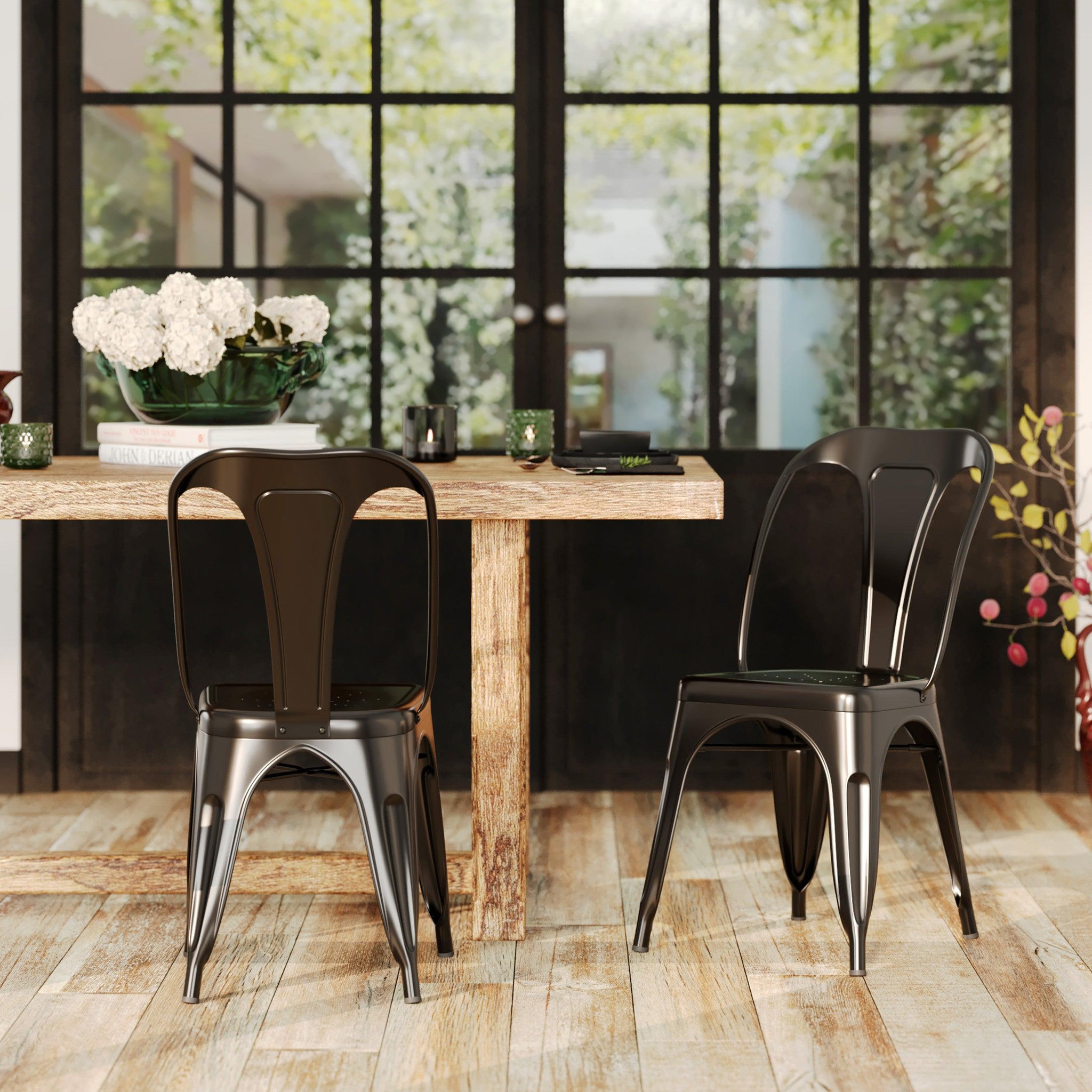 Voir la diapositive 2 : MAISON PAVANE Lot de 2 chaises en métal noir mat-indus