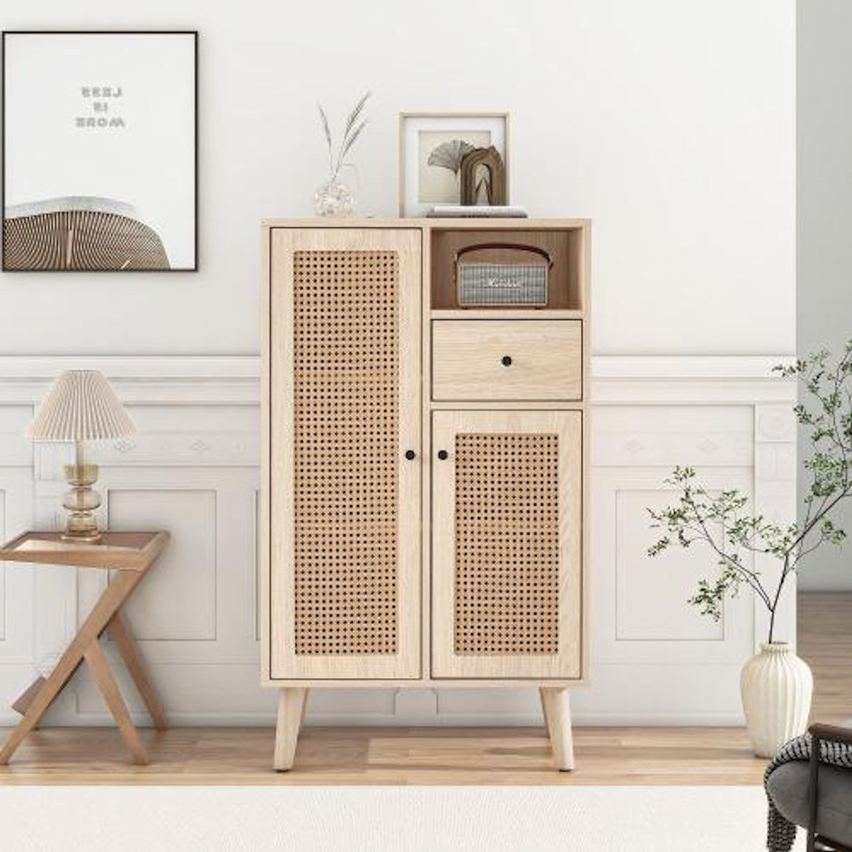 MERAX Buffet 2 porte(s) 1 tiroir(s) - 60 cm naturel panneau de particules