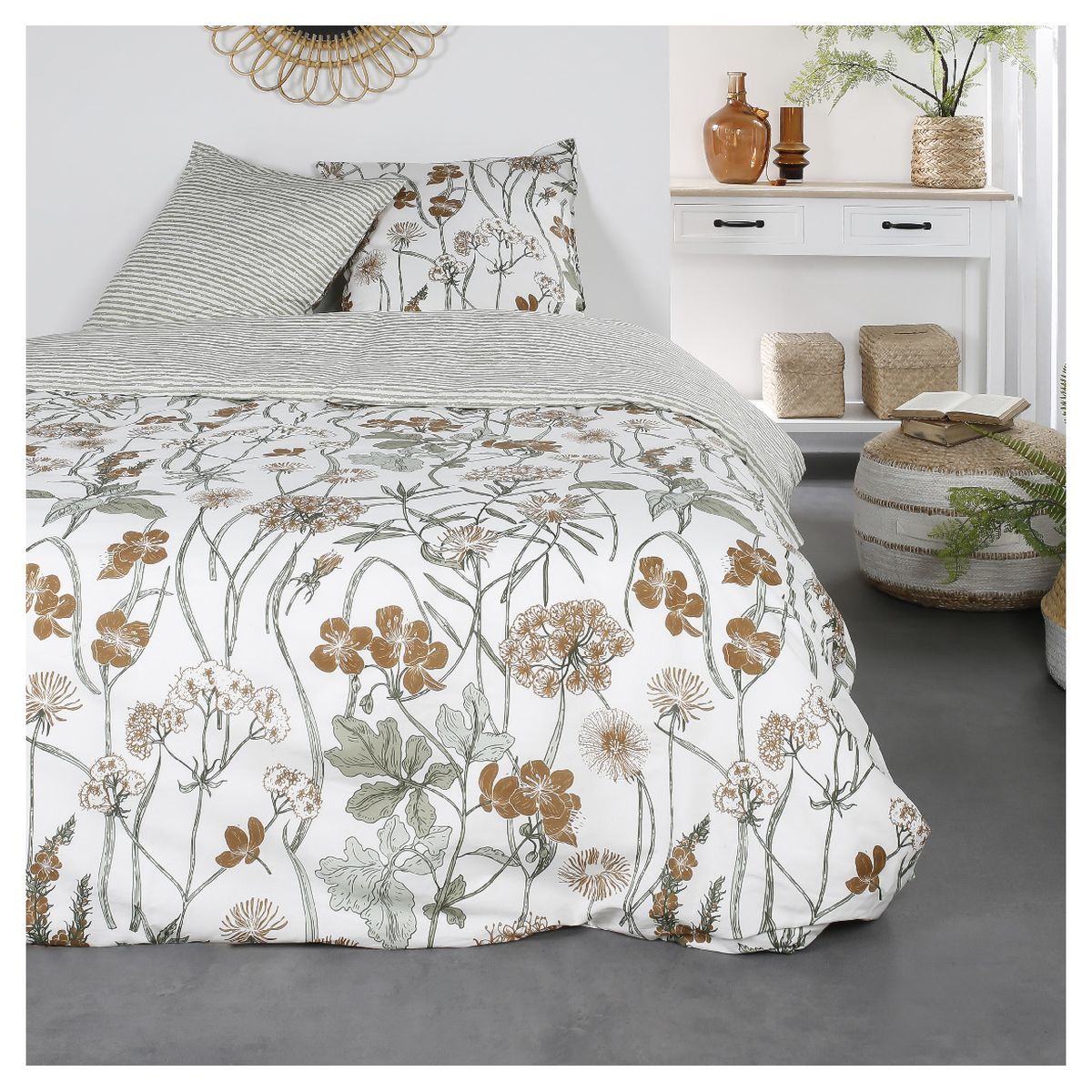 TODAY Parure housse de couette coton 57 fils motifs fleurs séchées
