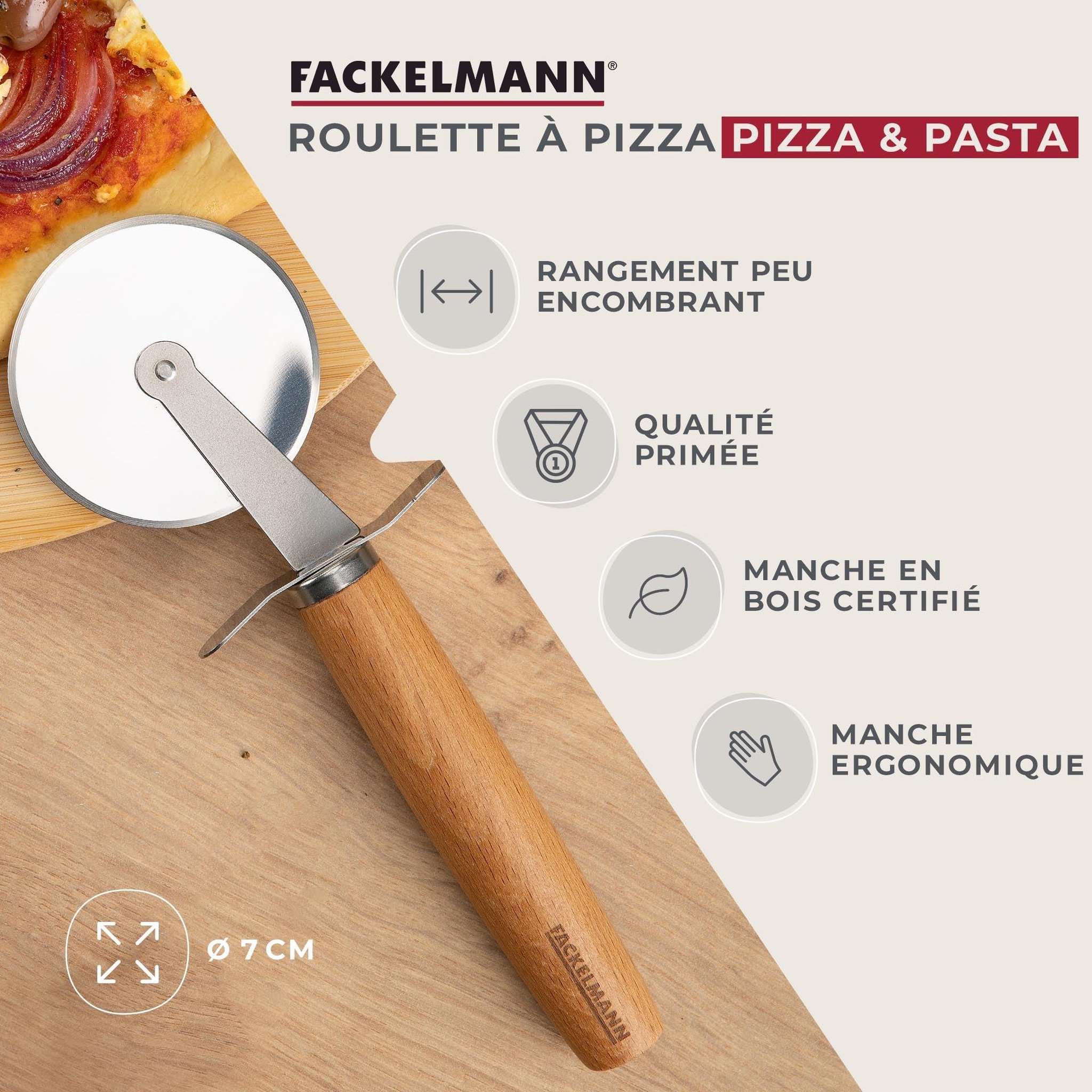 Voir la diapositive 2 : Fackelmann Roulette à pizza manche en bois 31 cm fackelmann pizza & pasta