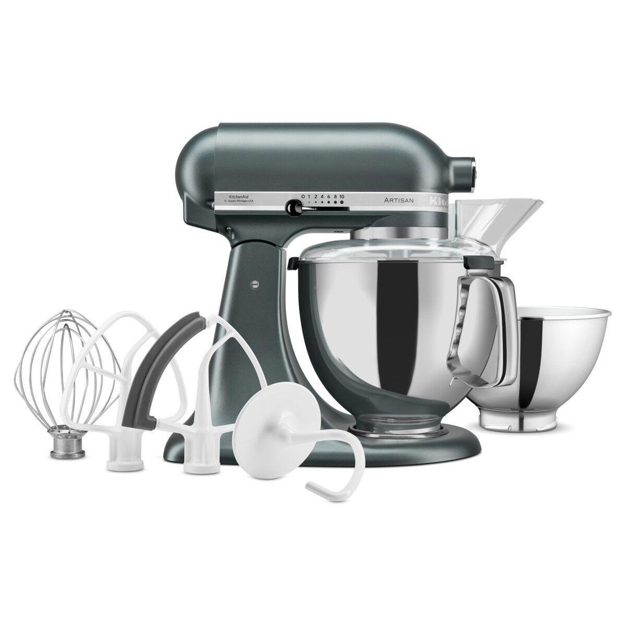 KitchenAid Robot pâtissier 5KSM175PSEJP genévrier, 4,8 L, bol avec poignée + bol 3 L, batteur souple et couvercle