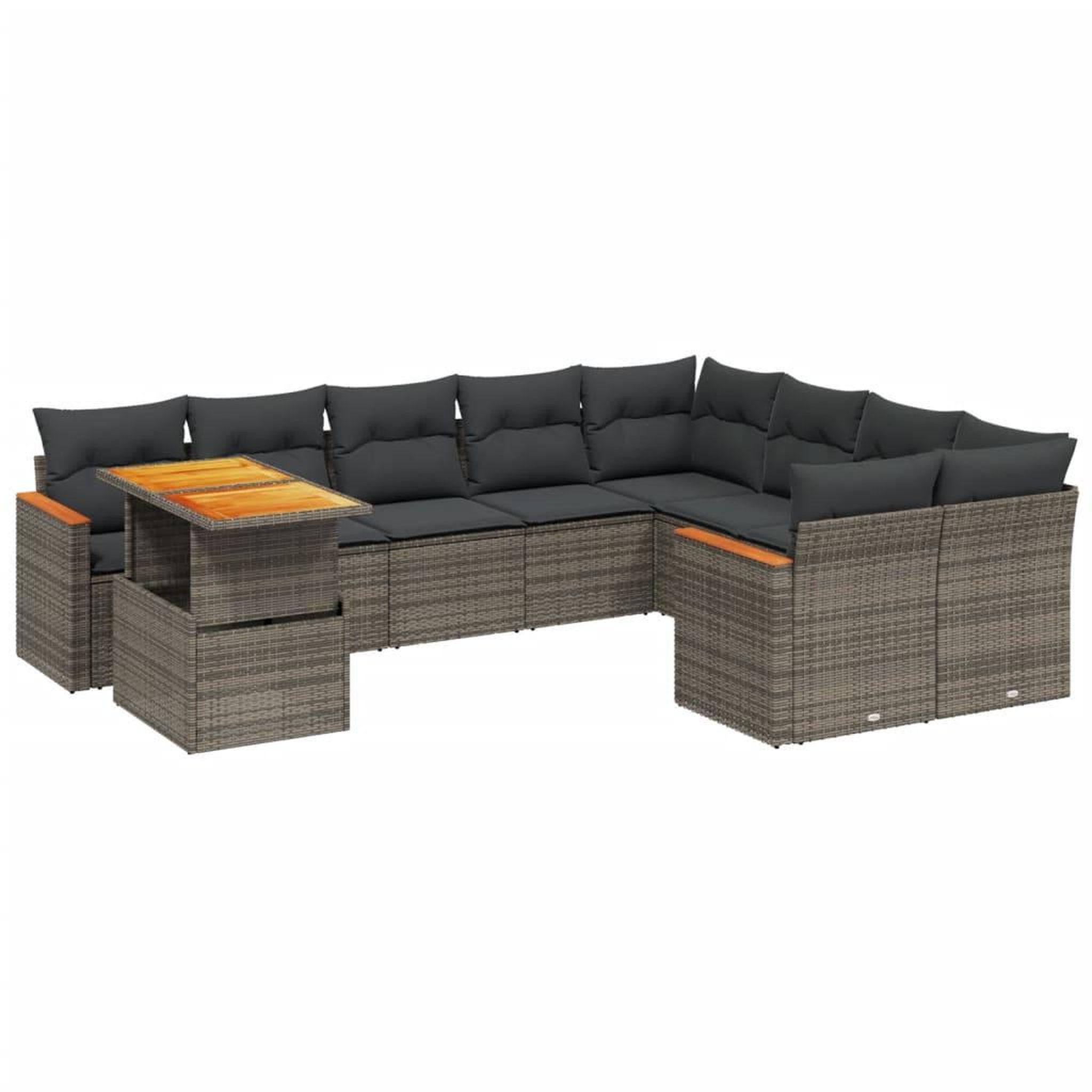 Voir la diapositive 2 : VIDAXL Salon de jardin avec coussins 10 pcs gris resine tressee