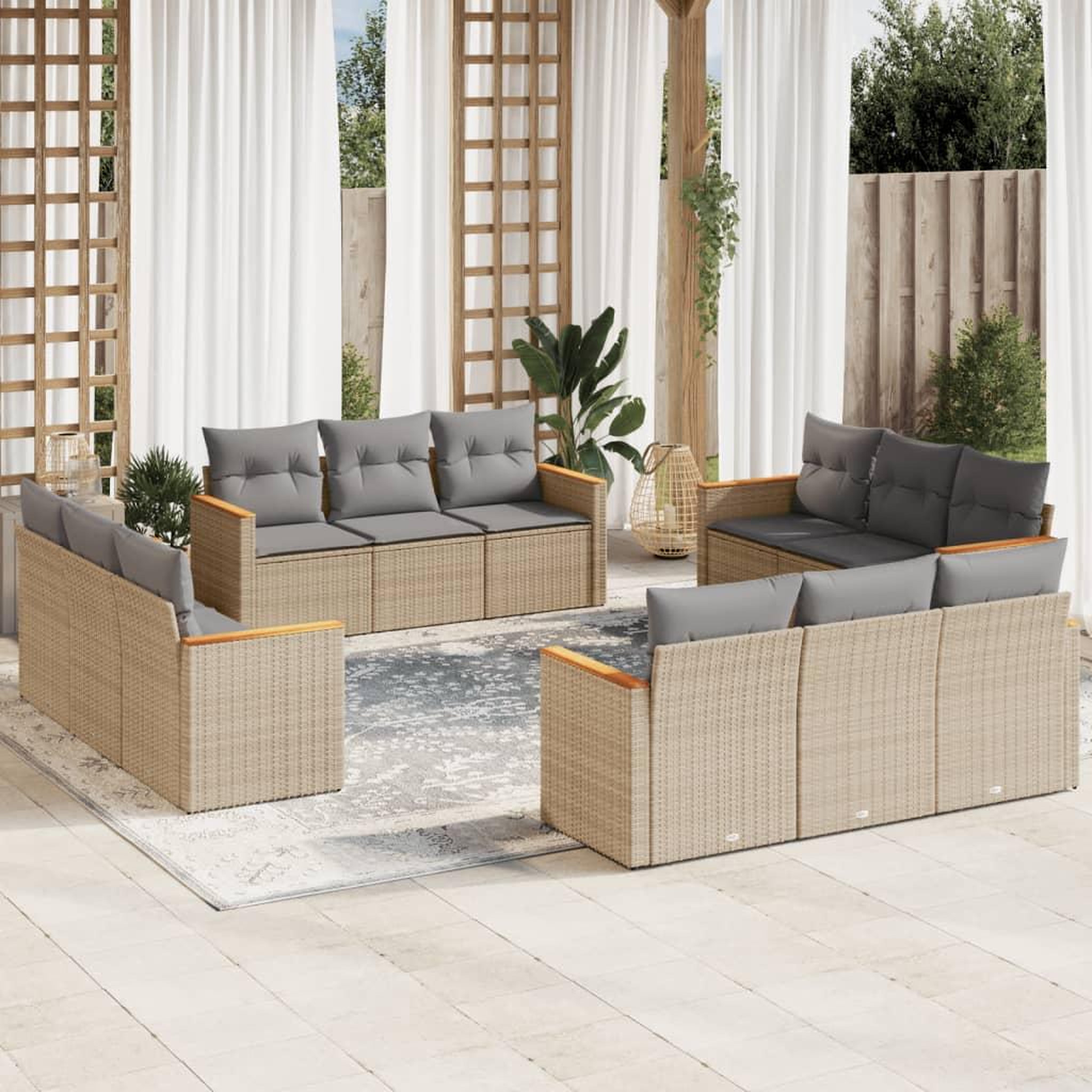 VIDAXL Salon de jardin avec coussins 12 pcs beige resine tressee