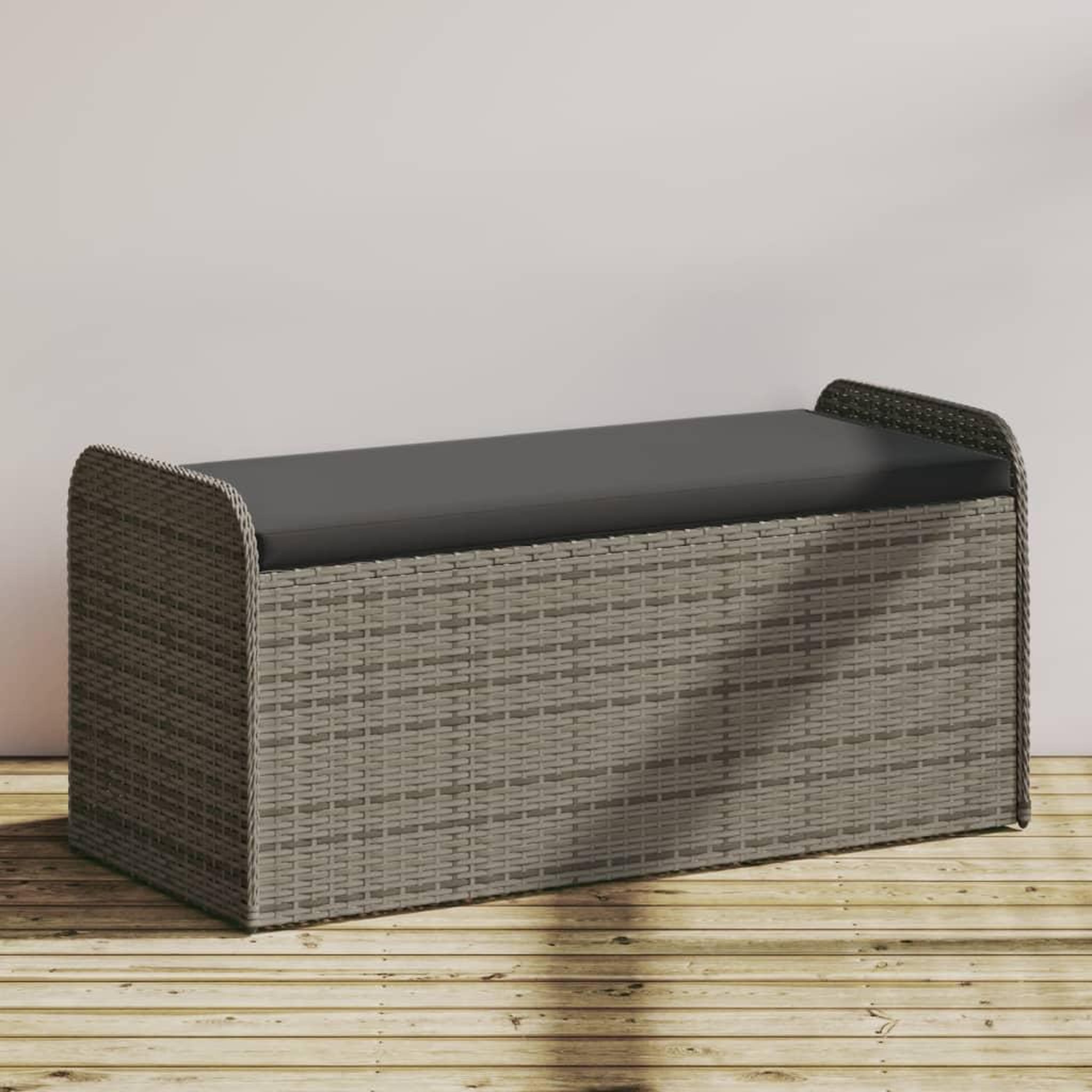 VIDAXL Banc de rangement avec coussin gris 115x51x52 cm resine tressee