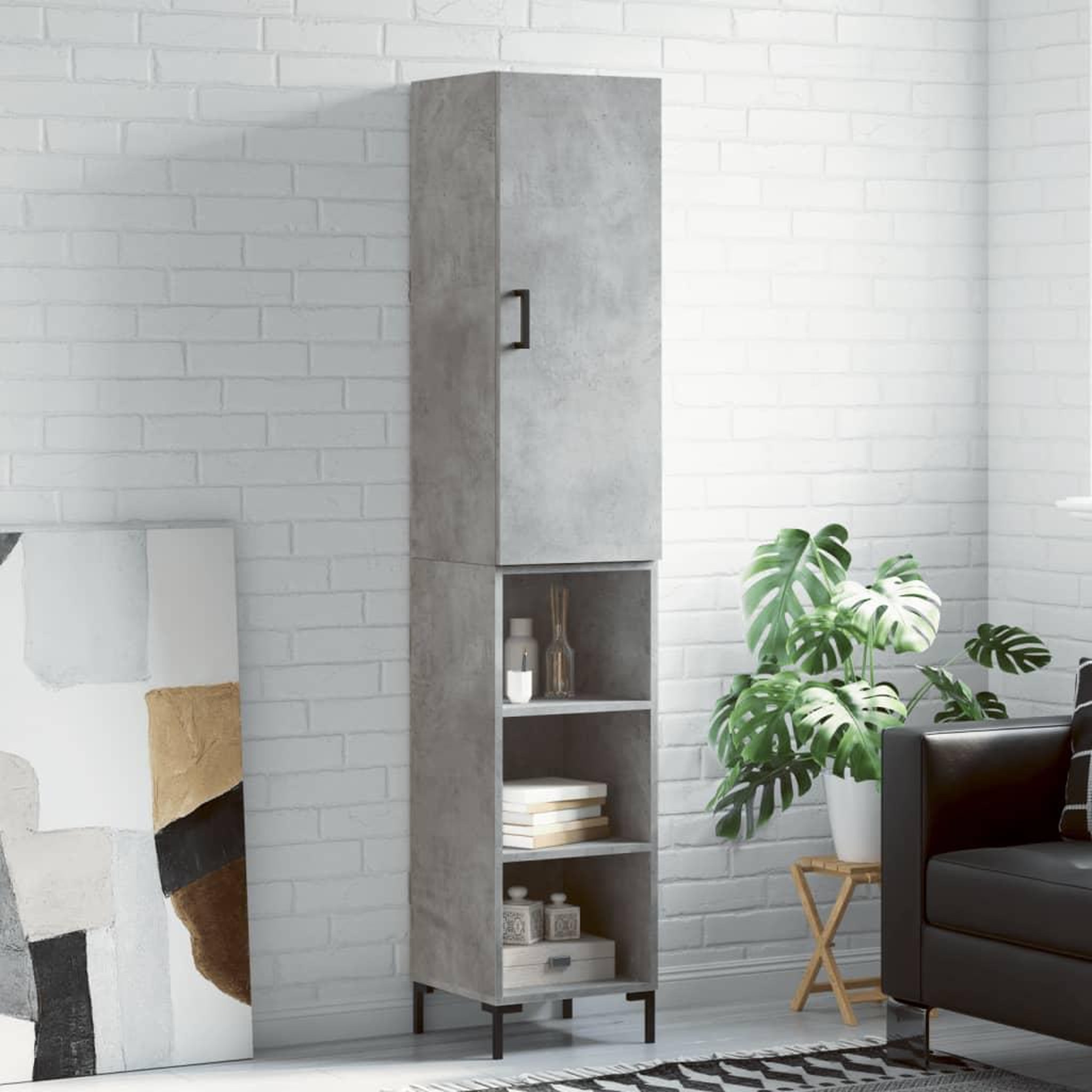 VIDAXL Buffet haut Gris beton 34,5x34x180 cm Bois d'ingenierie