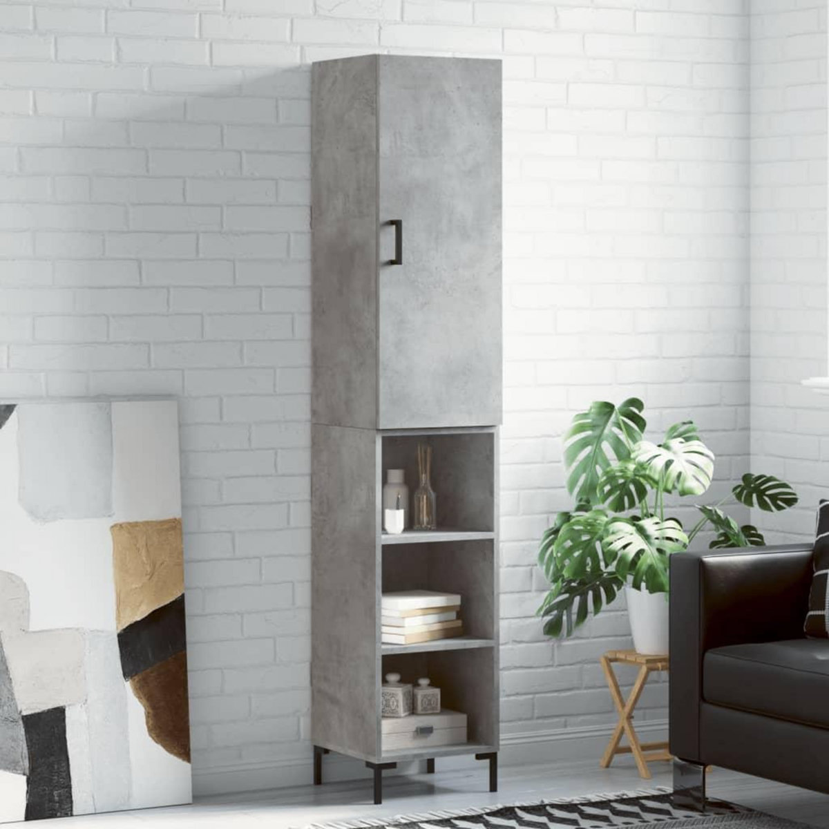 VIDAXL Buffet haut Gris beton 34,5x34x180 cm Bois d'ingenierie