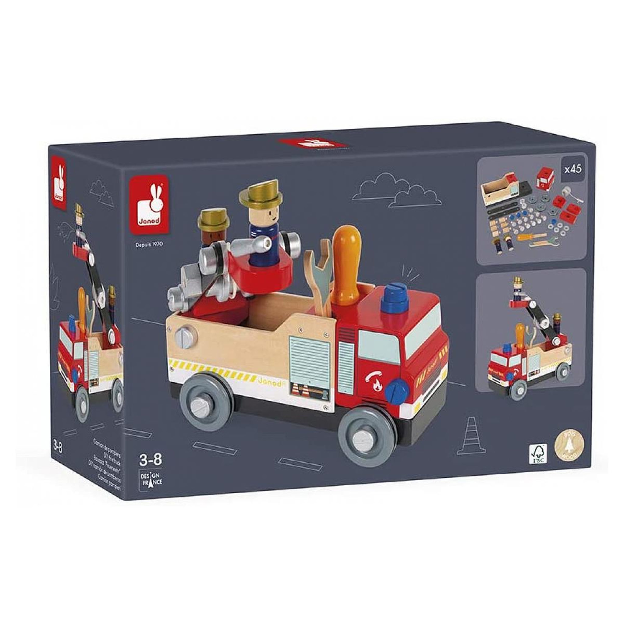 Voir la diapositive 2 : Juratoys-Janod Camion pompier brico kids