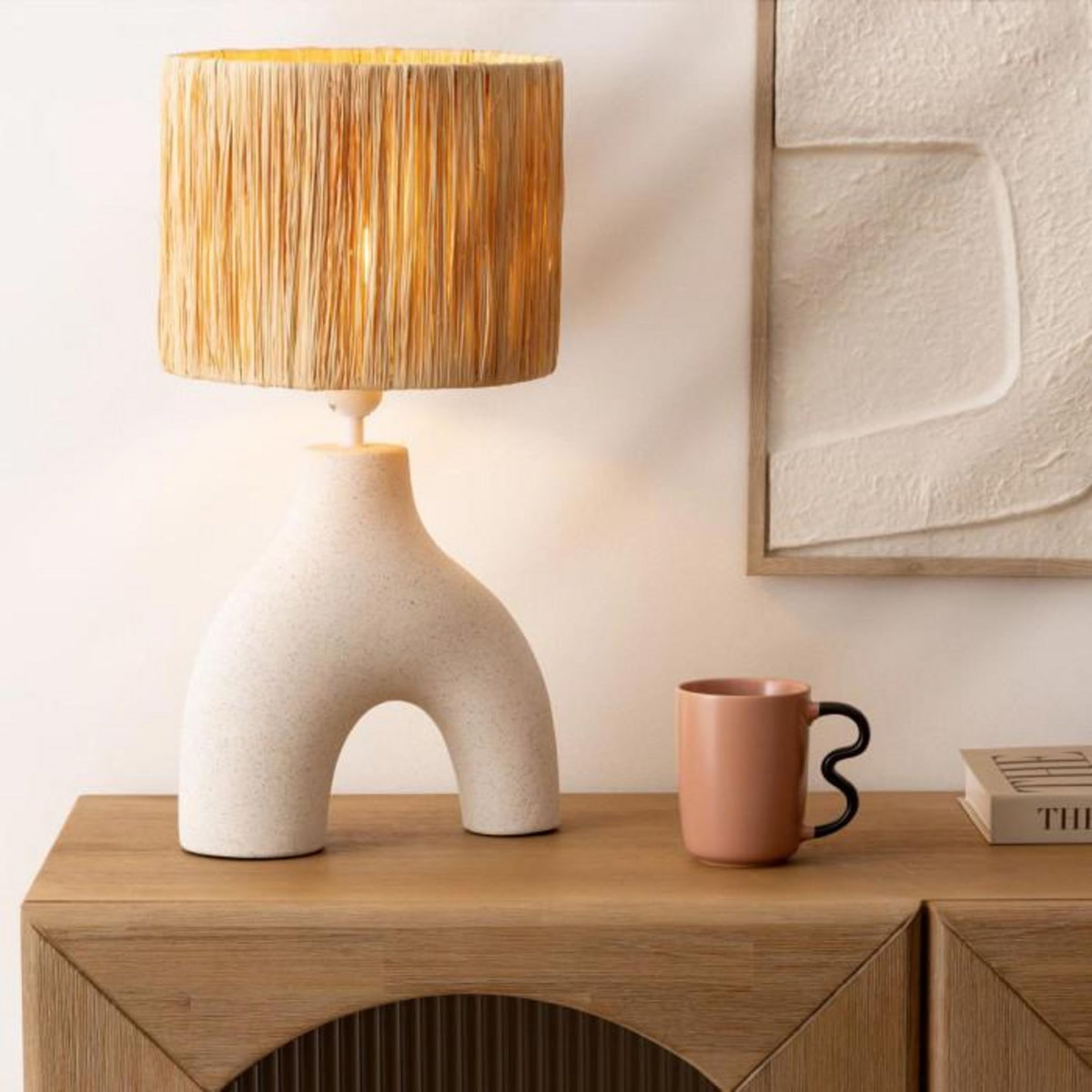 ATMOSPHERA Lampe à Poser Design  Sania  47cm Blanc & Naturel