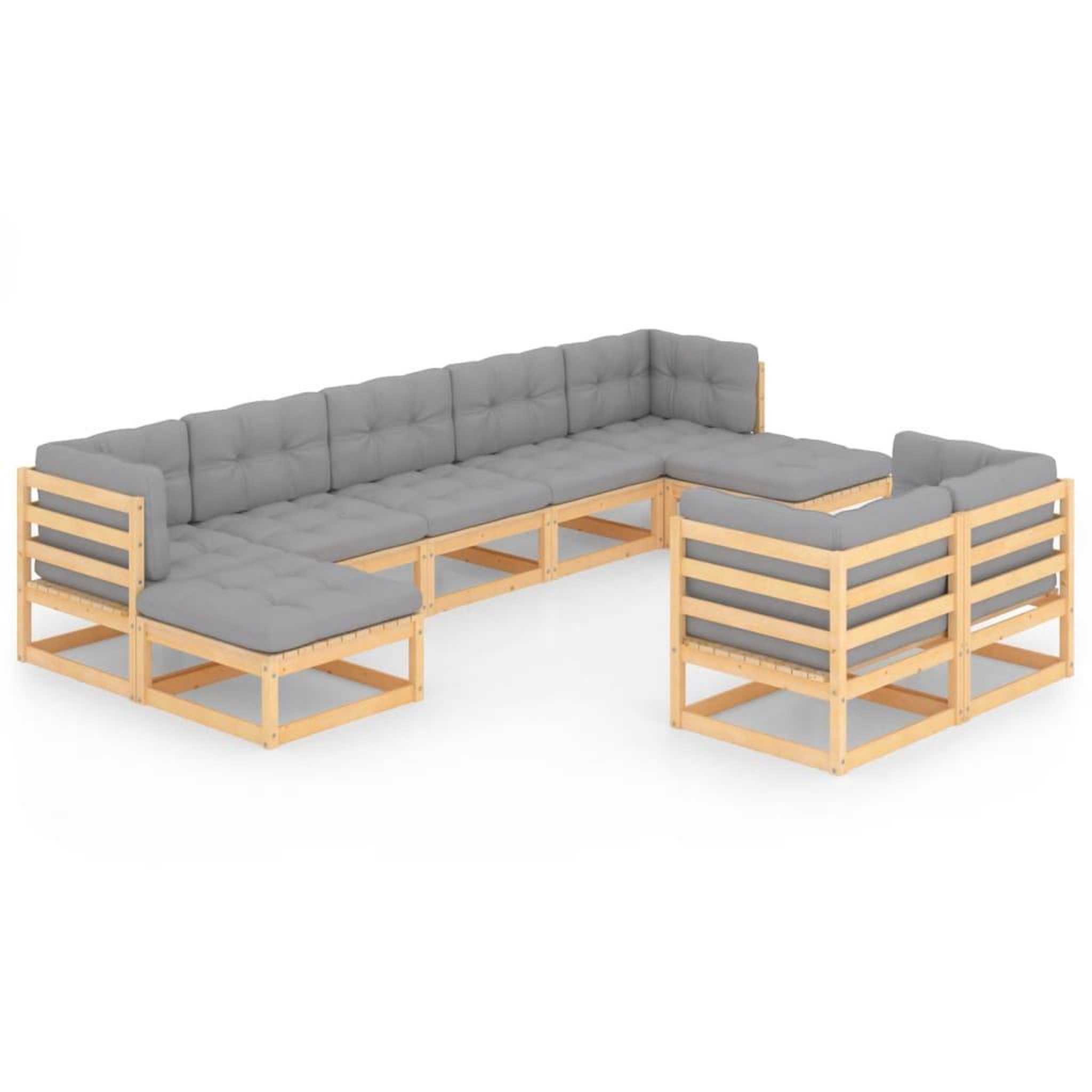Voir la diapositive 2 : VIDAXL Salon de jardin 9 pcs avec coussins Bois de pin massif