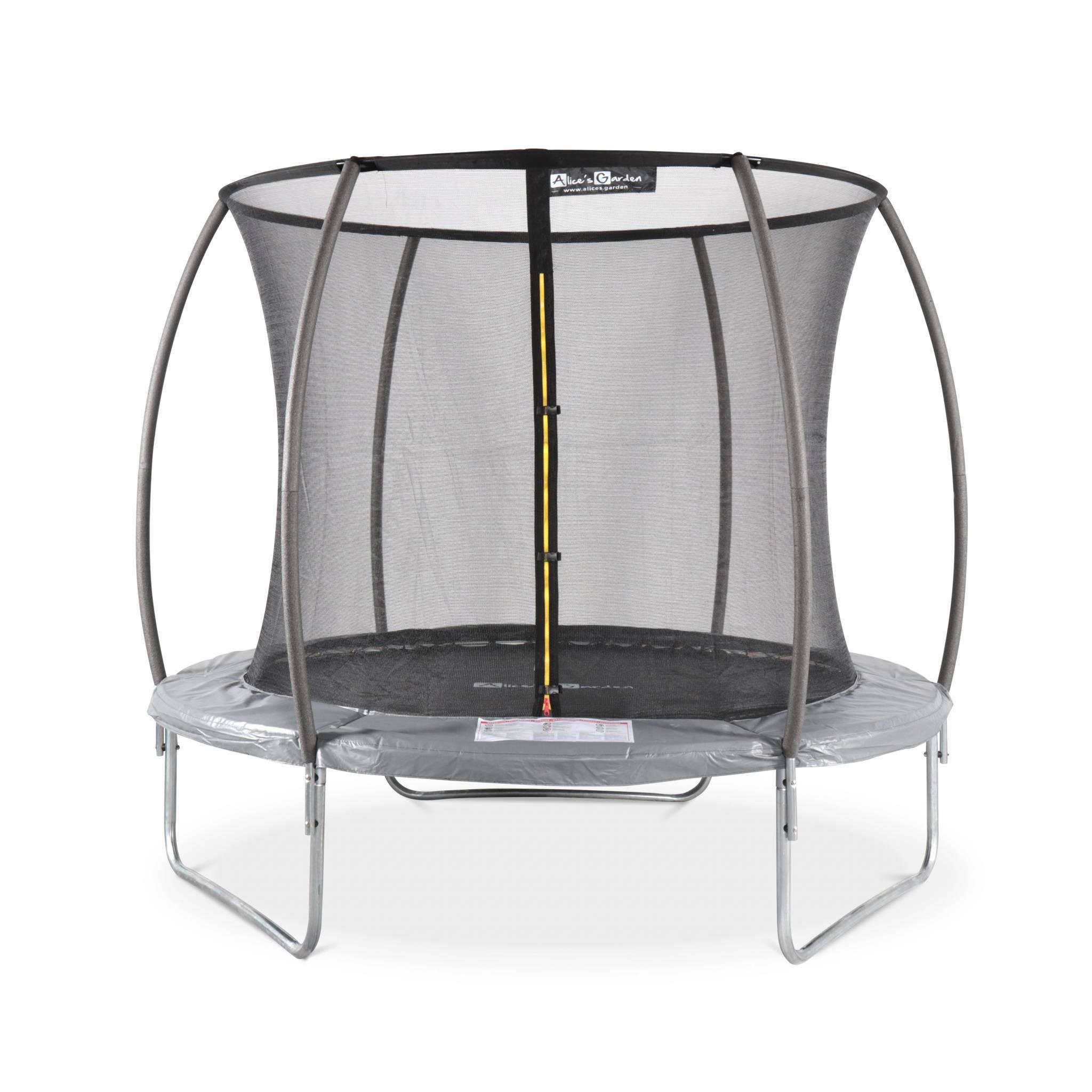 Voir la diapositive 1 : SWEEEK Trampoline rond Ø 250cm gris avec filet de protection intérieur - Pluton Inner – Nouveau modèle - trampoline de jardin 2.50 m 250 cm |Qualité PRO. | Normes EU.