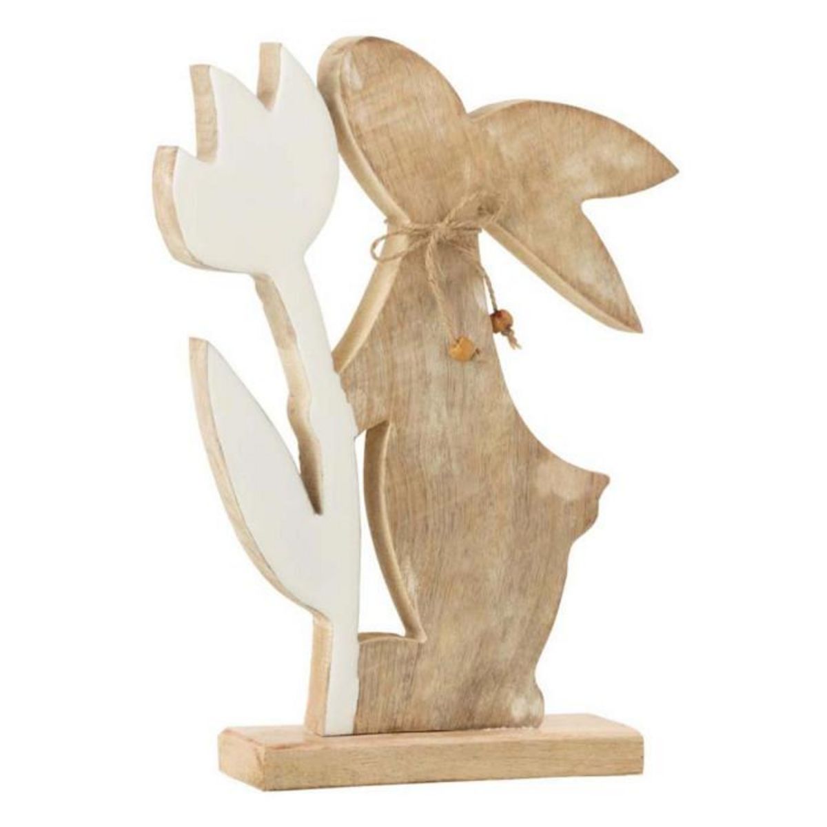 Paris Prix Statuette Déco  Lapin Fleur  27cm Blanc & Beige