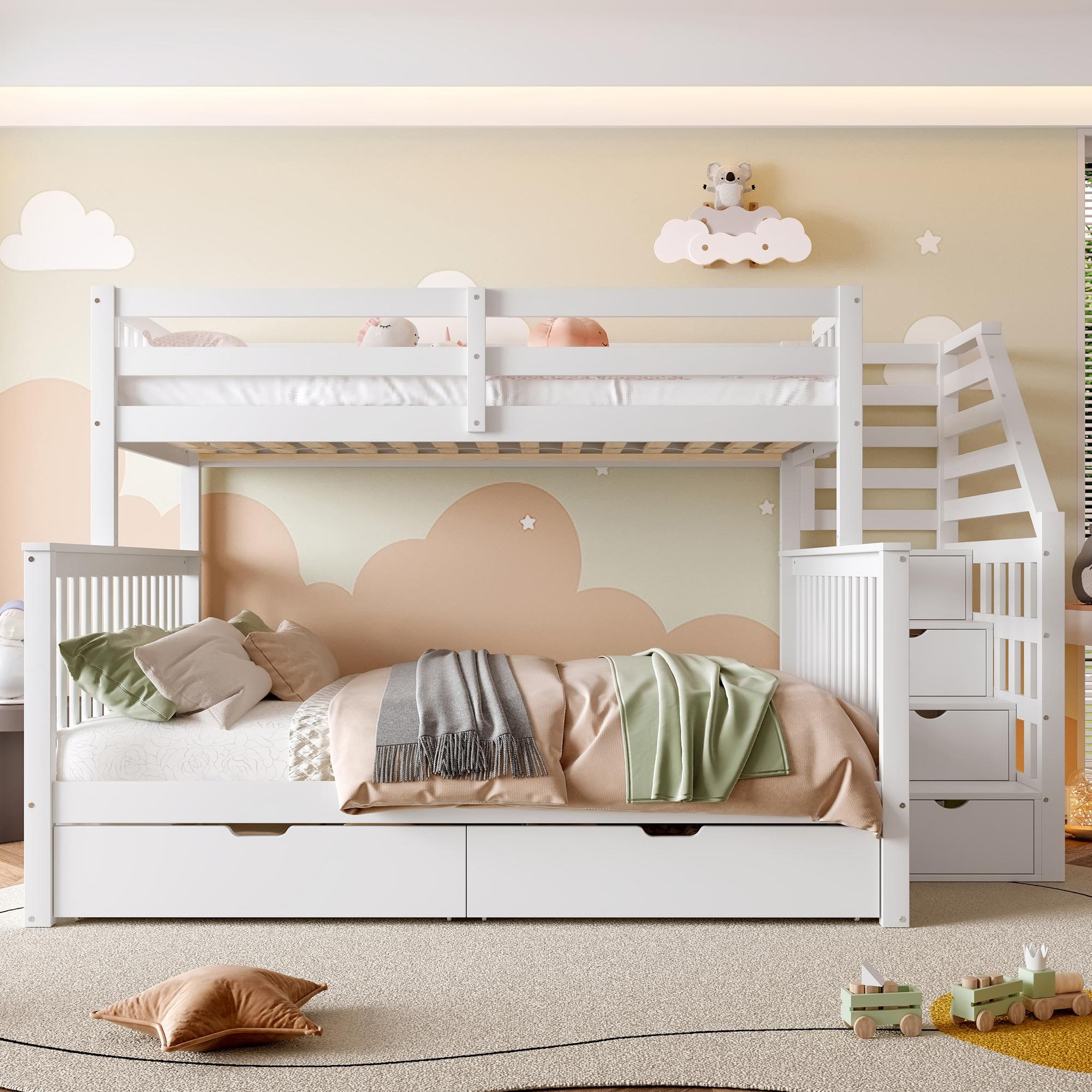 Voir la diapositive 2 : MERAX Lit superposé 140x200(90x200) cm coloris blanc pin
