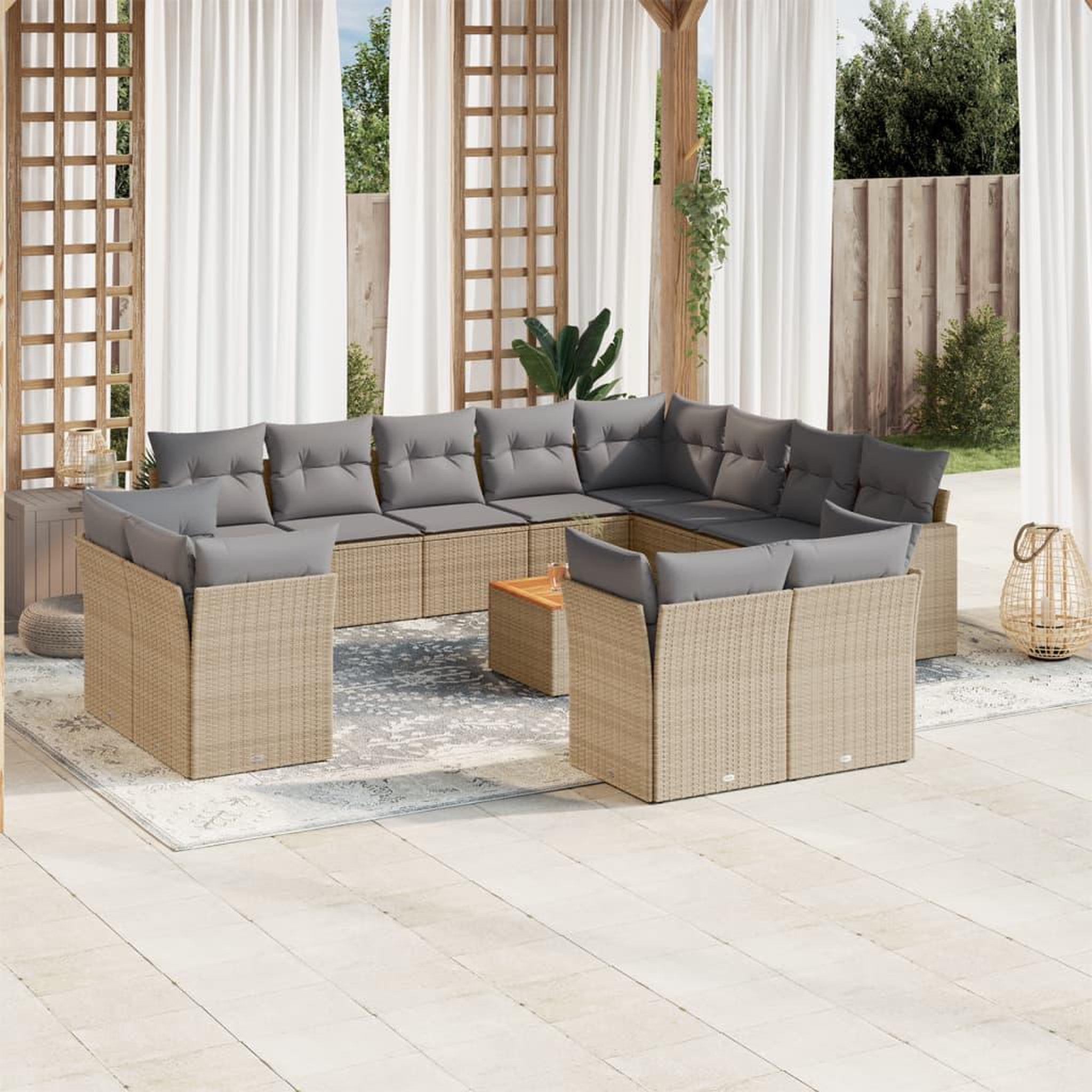 VIDAXL Salon de jardin avec coussins 13 pcs beige resine tressee