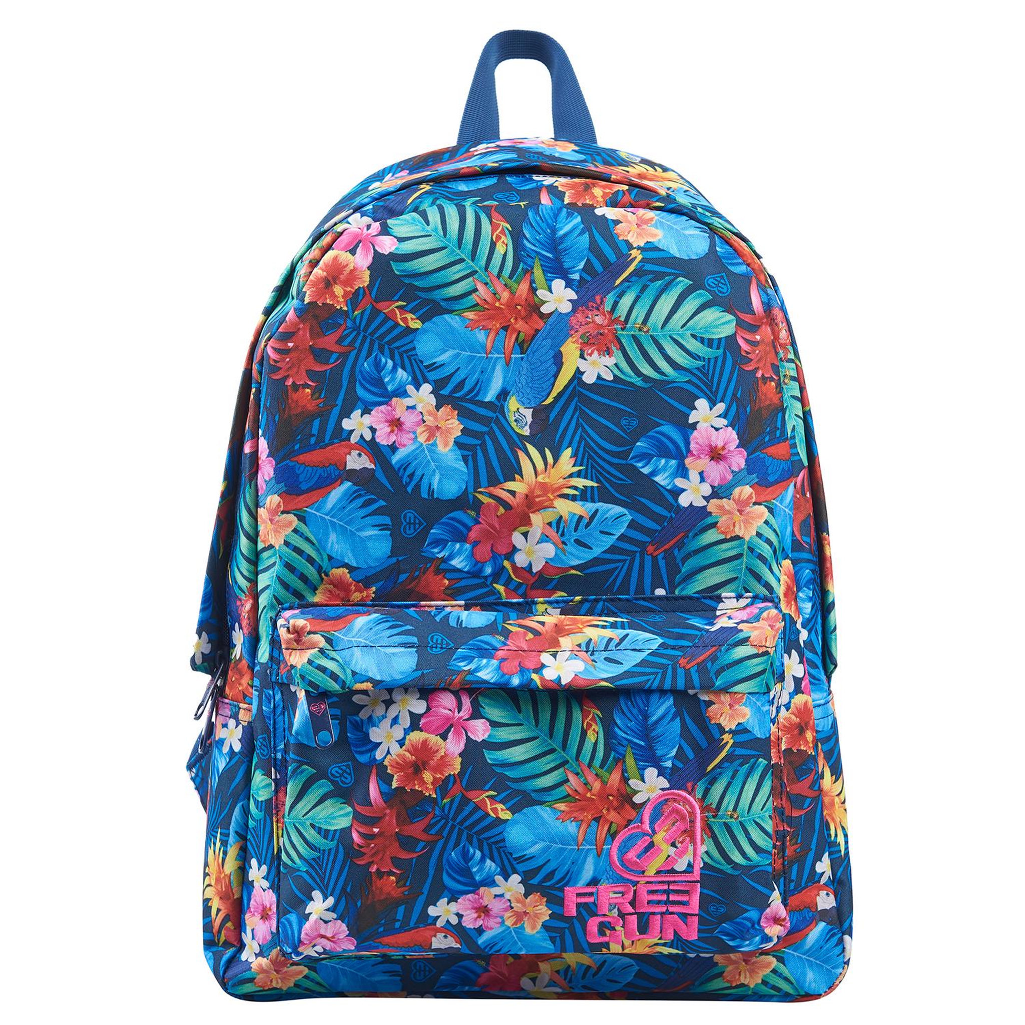 Voir la diapositive 1 : FREEGUN Sac à dos 1 compartiment bleu motifs fleurs 