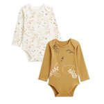 Petit Béguin Lot de 2 bodies bébé manches longues Swan. Coloris disponibles : Jaune