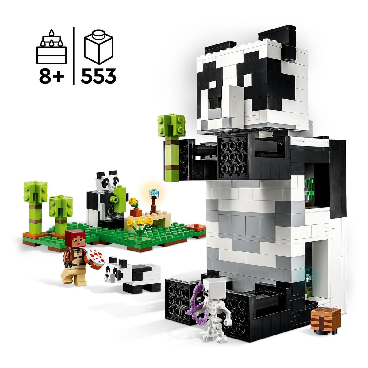 LEGO Minecraft 21245 Le refuge panda, Jouet de Maison Amovible, avec Figurines Animaux et Squelette