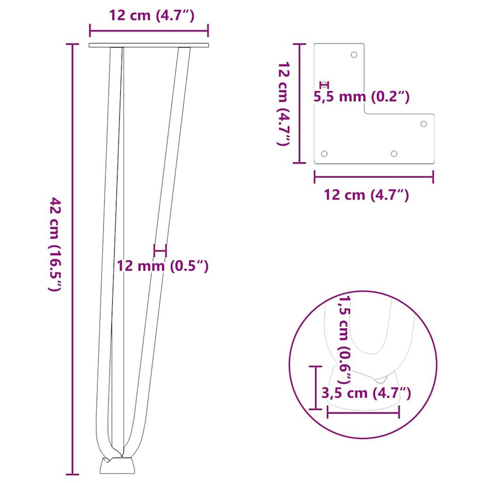 Voir la diapositive 6 : VIDAXL Pieds de table en forme d'epingle a cheveux 4 pcs blanc 42 cm