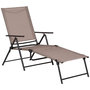Voir la diapositive 1 : OUTSUNNY Bain de soleil pliable transat inclinable 5 positions chaise longue grand confort avec accoudoirs dim. 152L x 65l x 100H cm métal époxy textilène sable