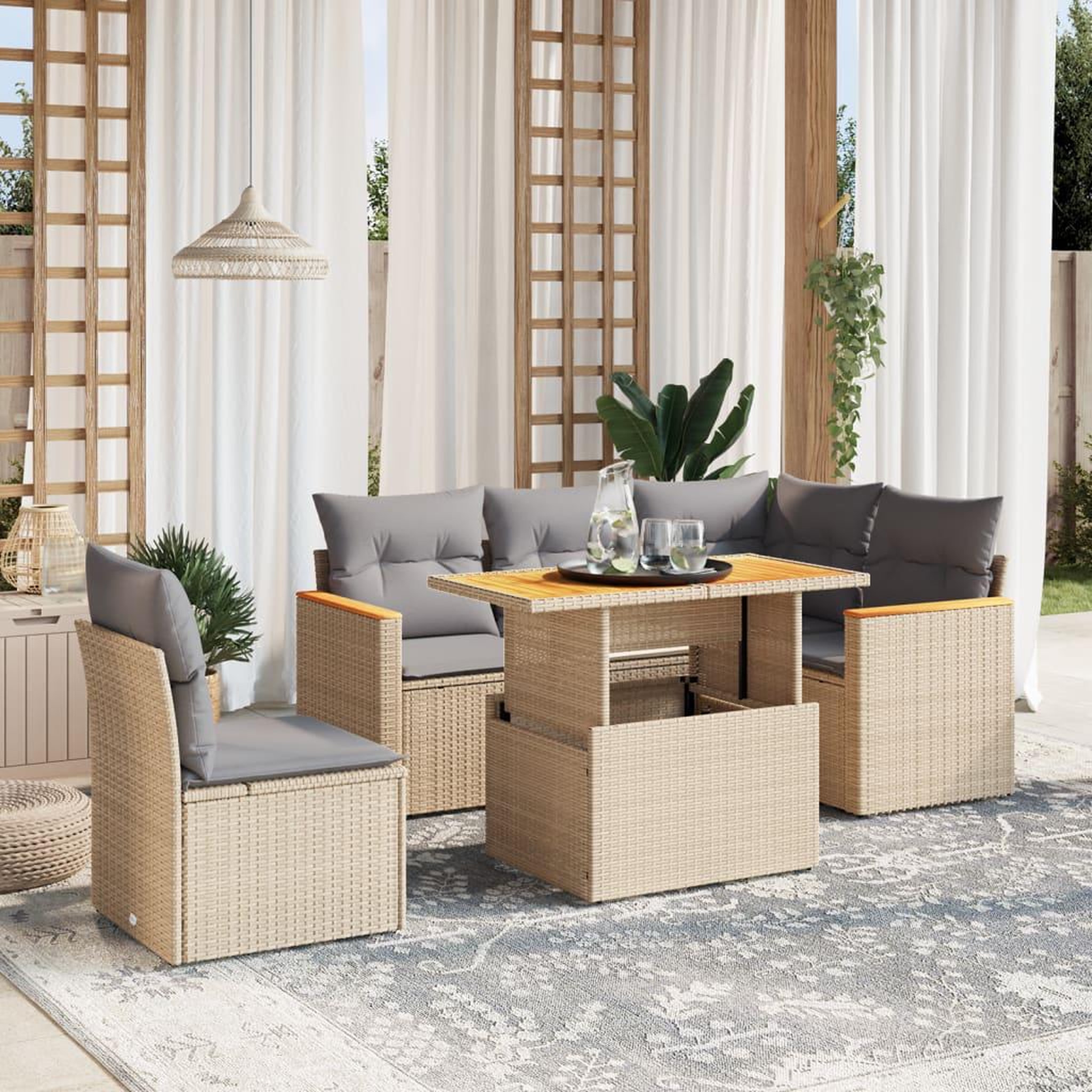 VIDAXL Salon de jardin avec coussins 6 pcs beige resine tressee
